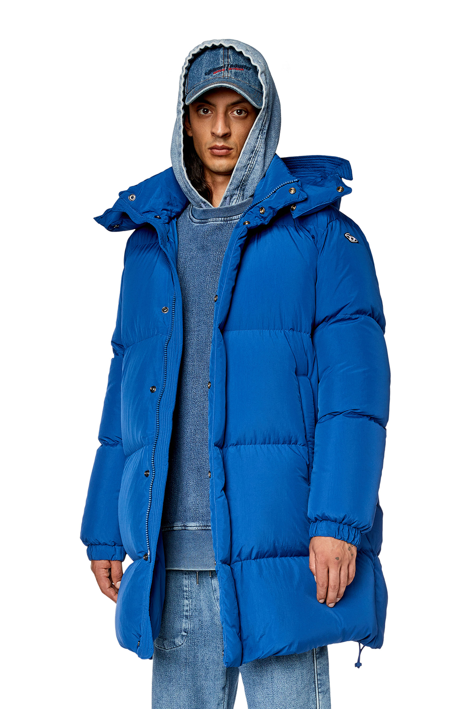 Diesel - W-ROLFYS-LONG, Manteau en duvet avec traitement ViralOff® Homme in Bleu - 1