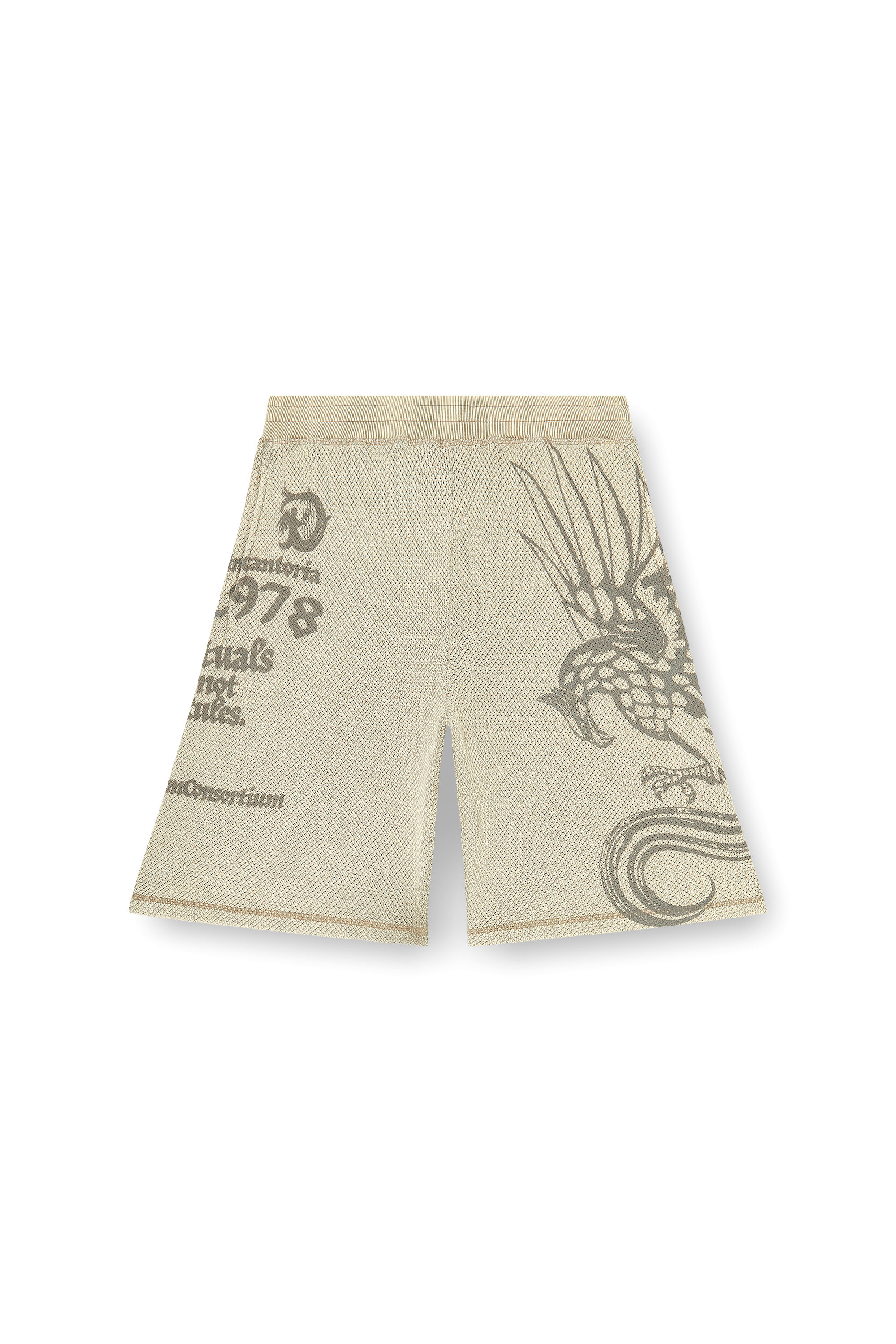 Diesel - P-ERRY, Short pants en coton mesh avec imprim&eacute;s Homme in Beige - 4
