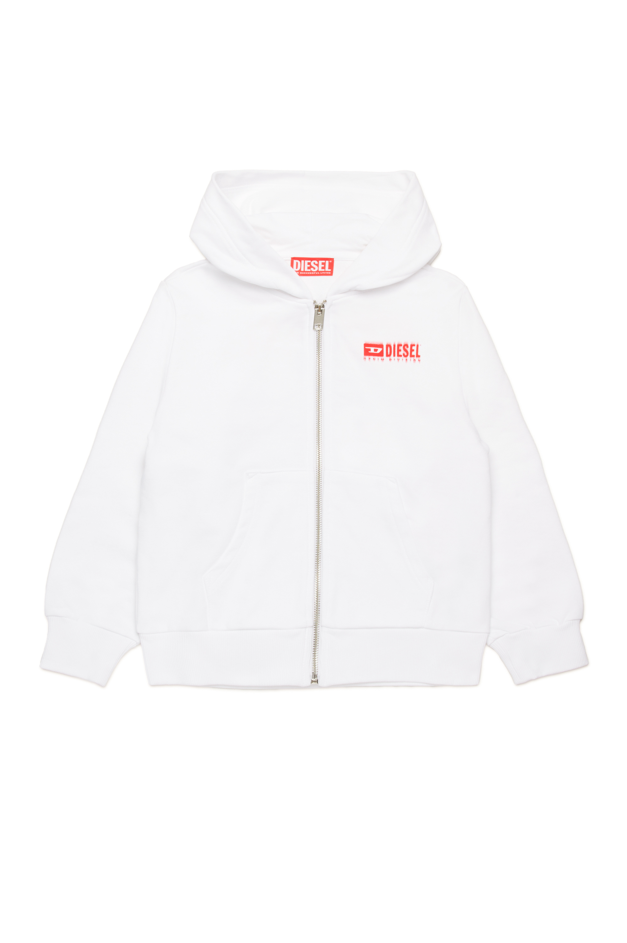 Diesel - SVOUGZIP OVER, Sweat-shirt à capuche zippé avec logo taché Homme in Blanc - 1