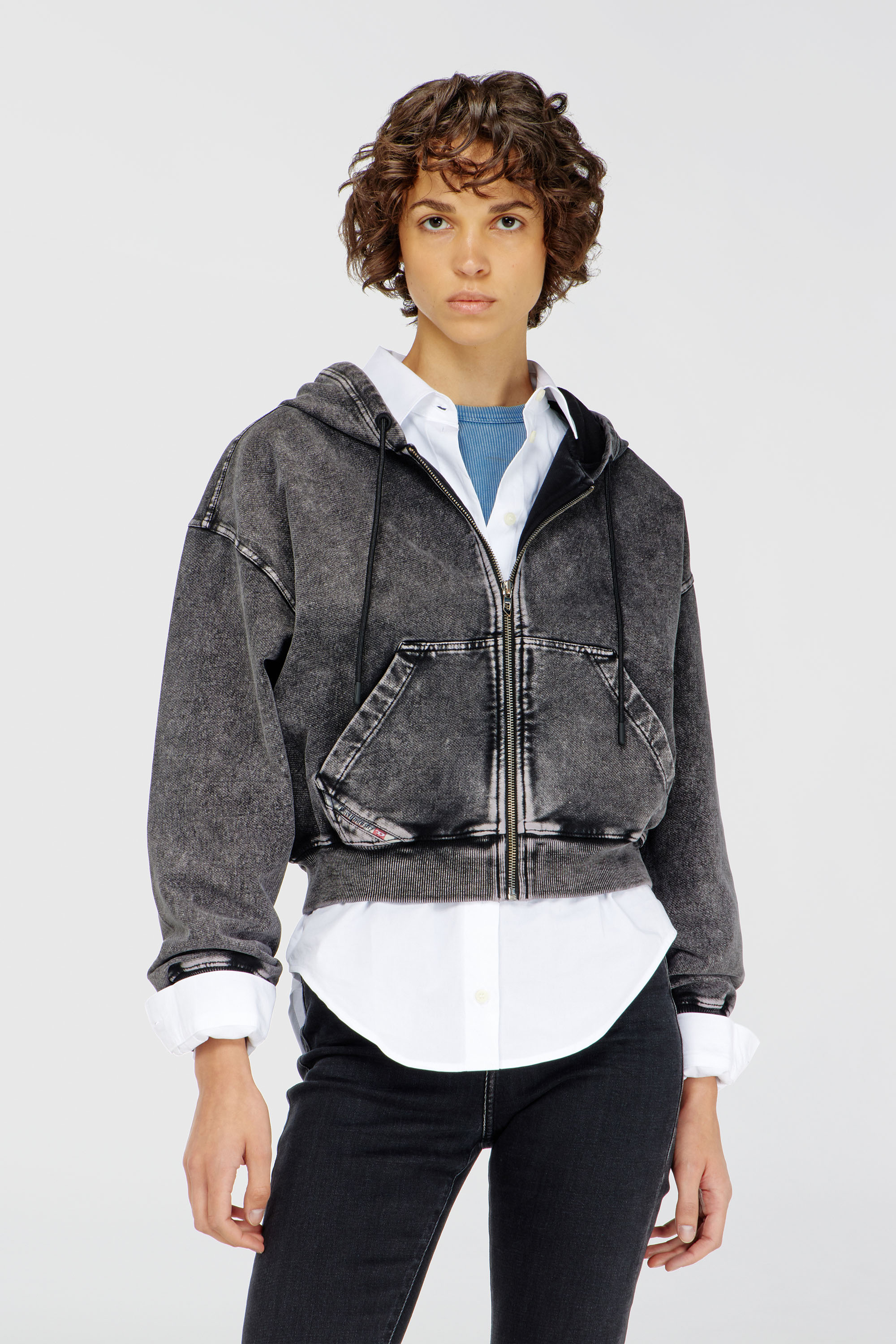 Diesel - F-ELYCY-AA2, Sweat &agrave; capuche effet denim Femme in Gris - 3