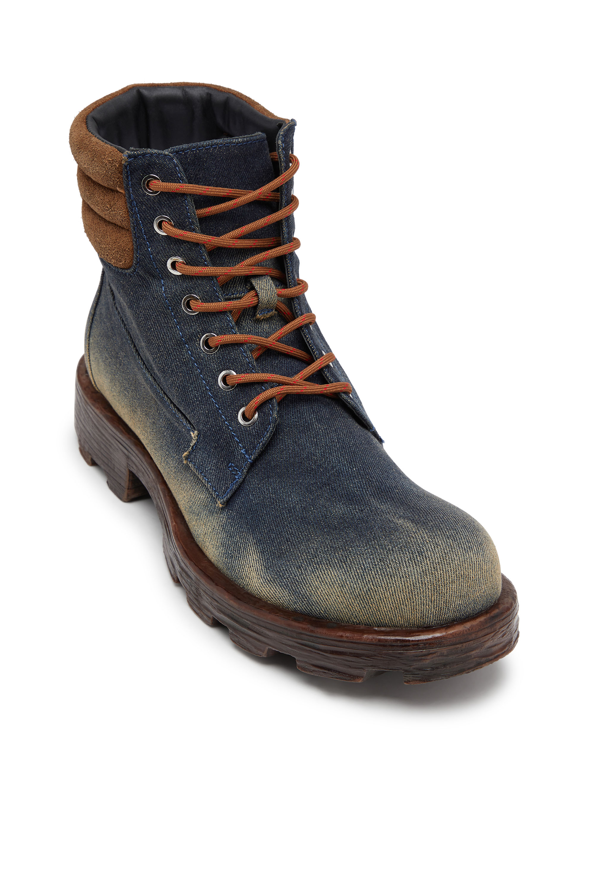 Diesel - D-HAMMER LACE UP, D-Hammer-Bottes de combat en denim et suède Homme in Bleu - 6