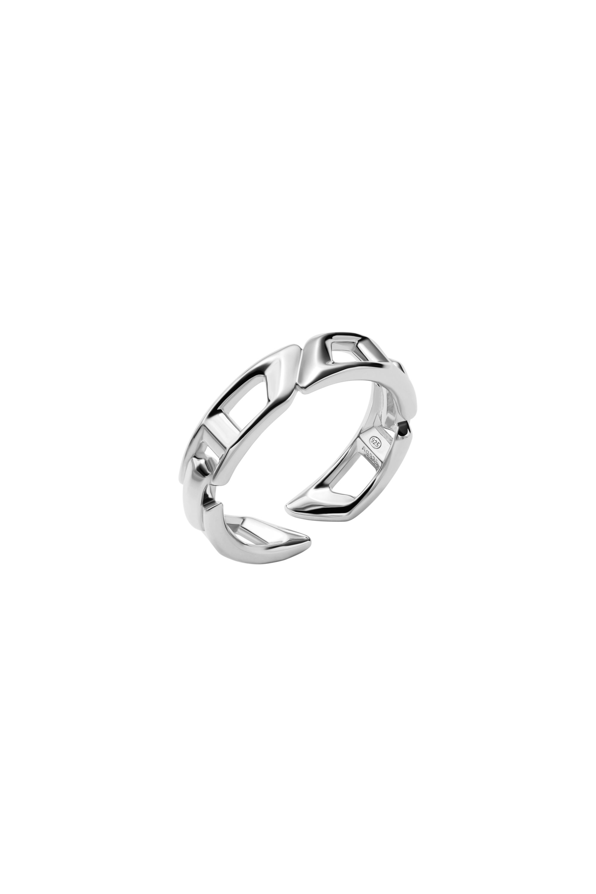 Diesel - DL1349040 STERLING SILVER JEWEL, Bague bande en argent sterling avec logo D Mixte in Gris argenté - 1