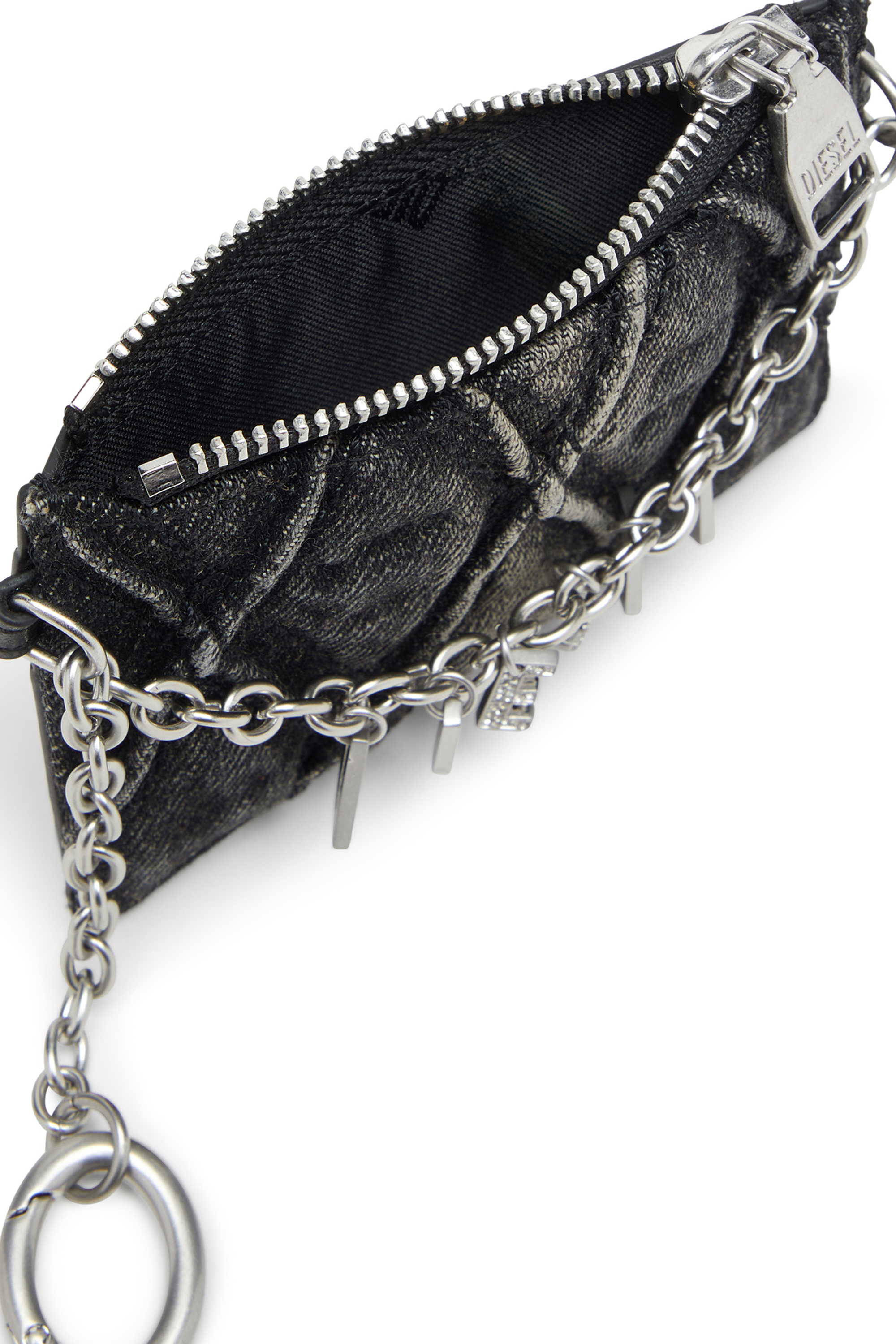 Diesel - CARD HOLDER WITH CHAIN, Porte-cartes avec chaîne et poche monnaie zippée Femme in Gris - 3