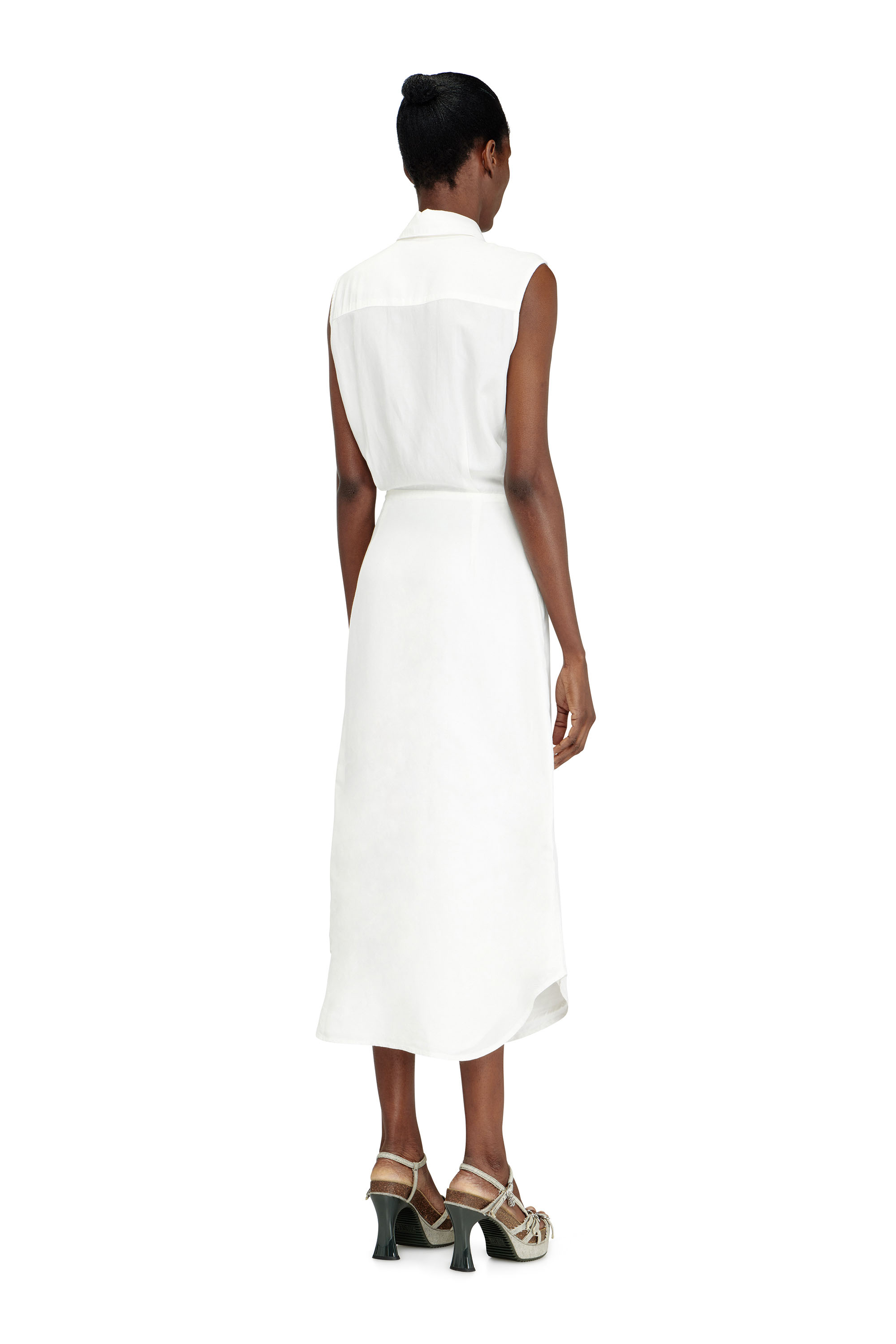 Diesel - D-ELTA-SL, Robe midi en m&eacute;lange de lin avec d&eacute;tail n&oelig;ud Femme in Blanc - 4