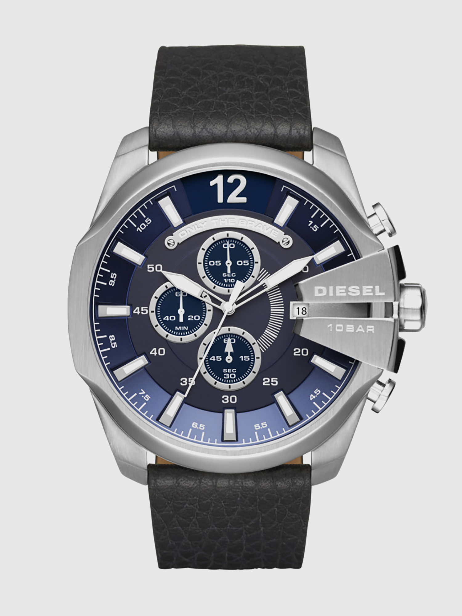 Diesel - DZ4423, Mega Chief montre en cuir noir avec plaque diesel, 51 mm Homme in Noir - 1
