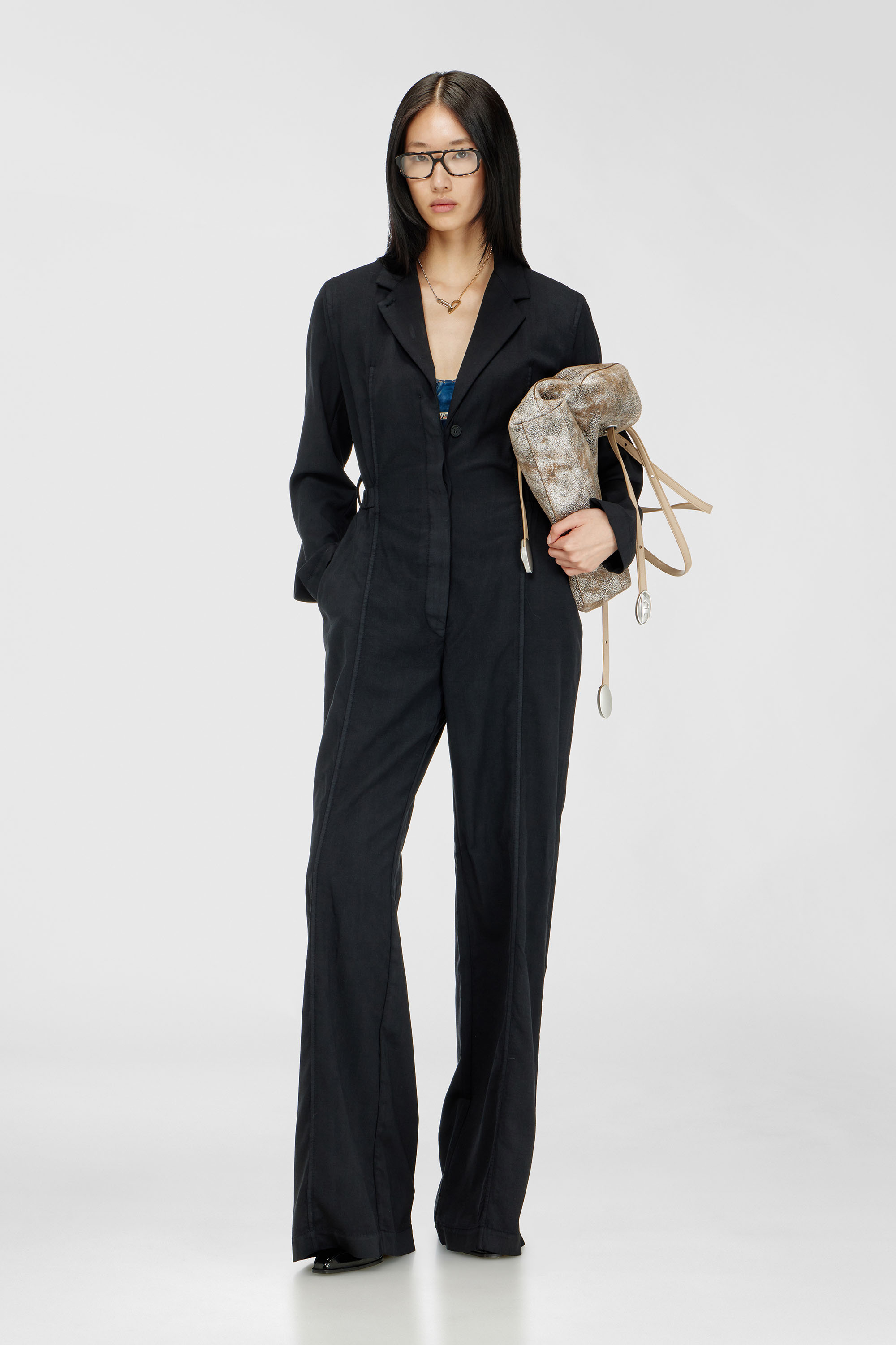 Diesel - J-AEL, Combinaison pantalon blazer ceintur&eacute;e en laine stretch Femme in Noir - 2