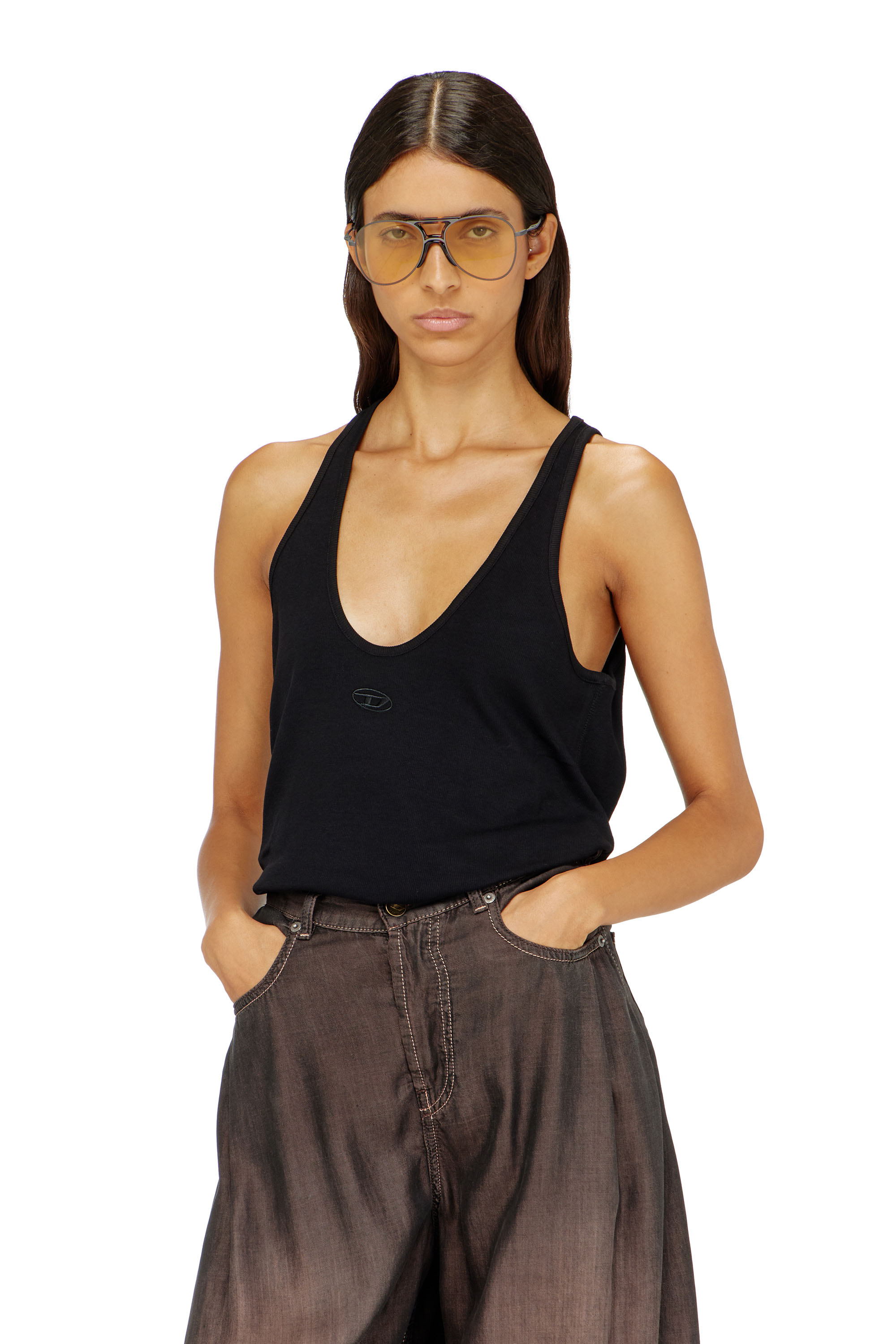 Diesel - T-IPSYA-LKDS, D&eacute;bardeur c&ocirc;tel&eacute; avec Oval D Femme in Noir - 1
