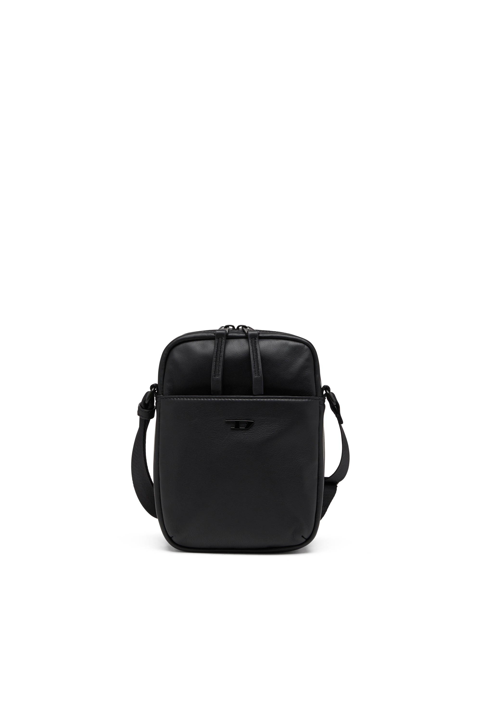 Diesel - RAVE CROSSBODY X, Rave-Sac à bandoulière en cuir avec D ton sur ton en métal Homme in Noir - 1