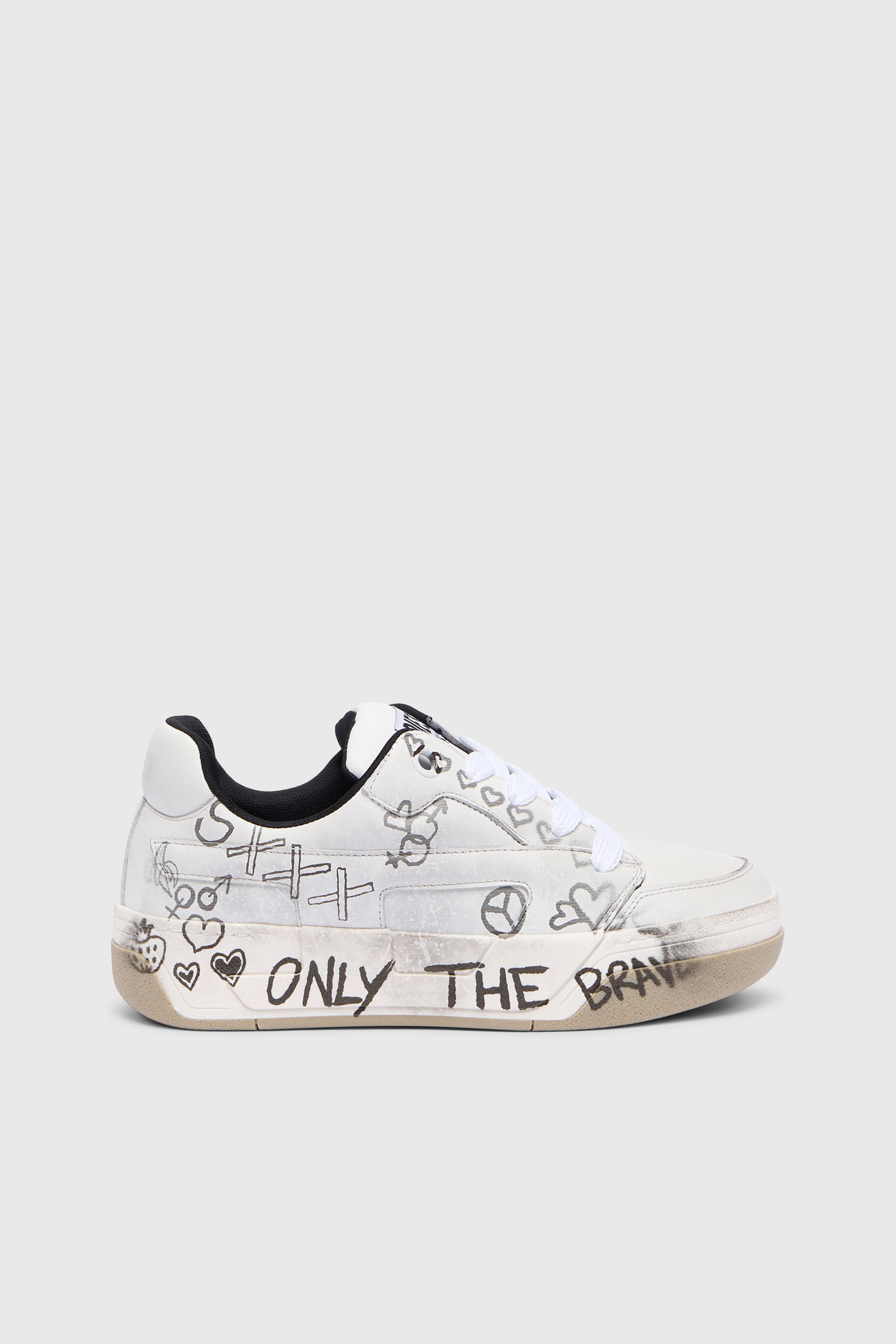 Diesel - S-D-OLLIE LOW W, D-Ollie-Baskets en cuir avec imprim&eacute; graffiti Femme in Blanc - 1
