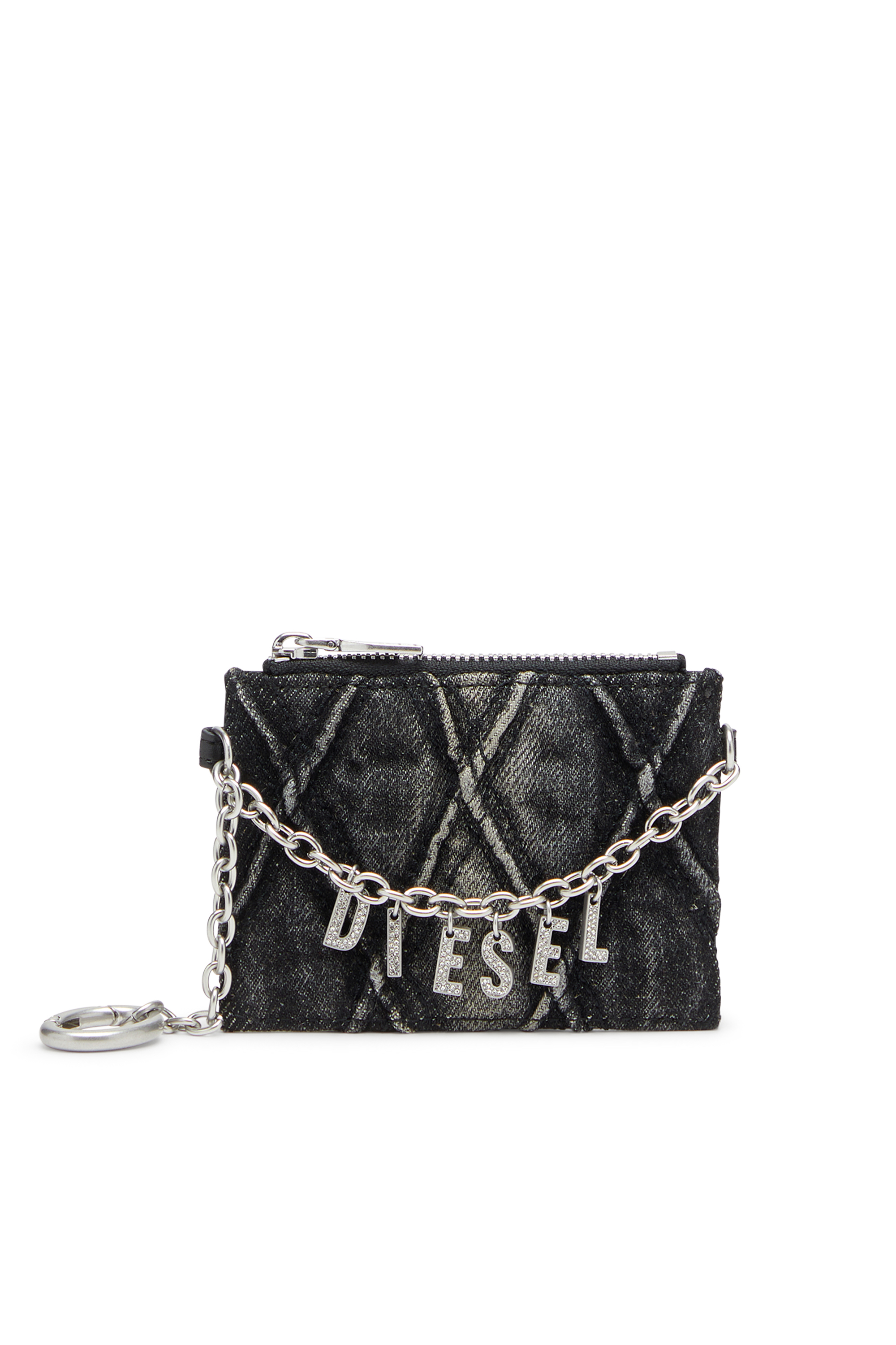 Diesel - CARD HOLDER WITH CHAIN, Porte-cartes avec chaîne et poche monnaie zippée Femme in Gris - 1