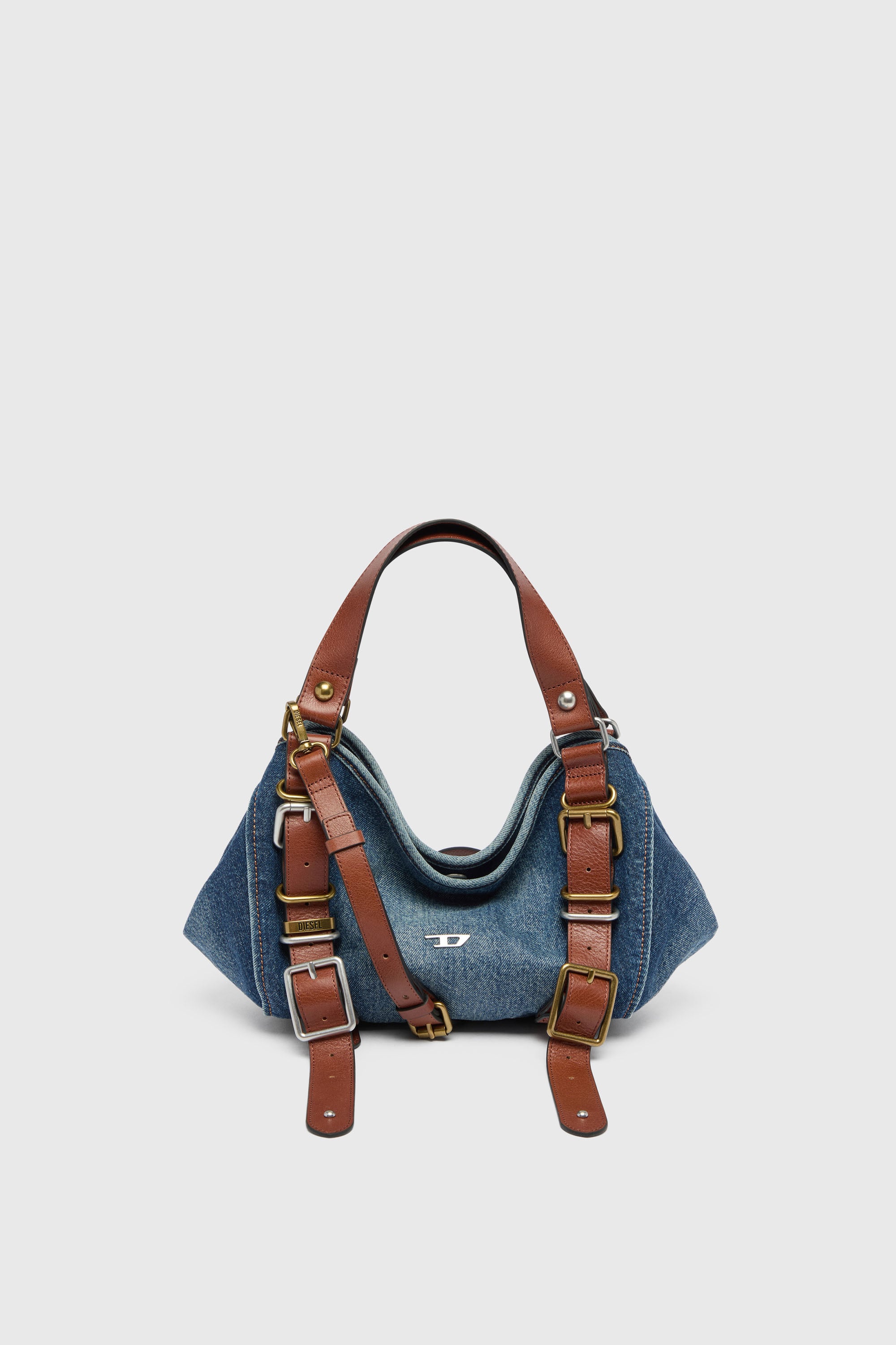 Diesel - D-ONE TOPHANDLE S, D-One-Small sac &agrave; poign&eacute;e en denim et cuir Femme in Bleu - 1