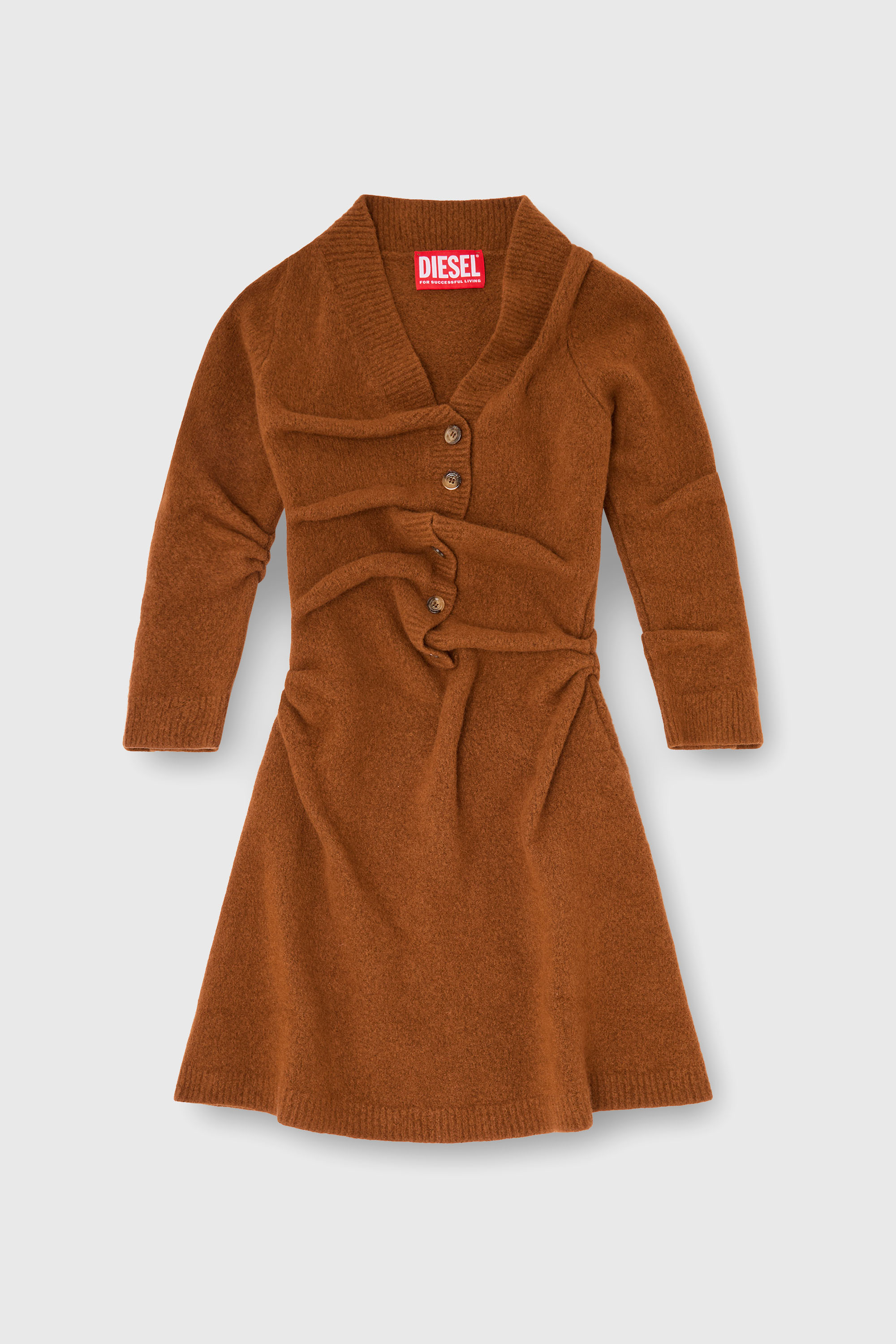 Diesel - M-ANITA, Robe cardigan courte en maille foul&eacute;e &agrave; texture froiss&eacute;e Femme in Marron - 1