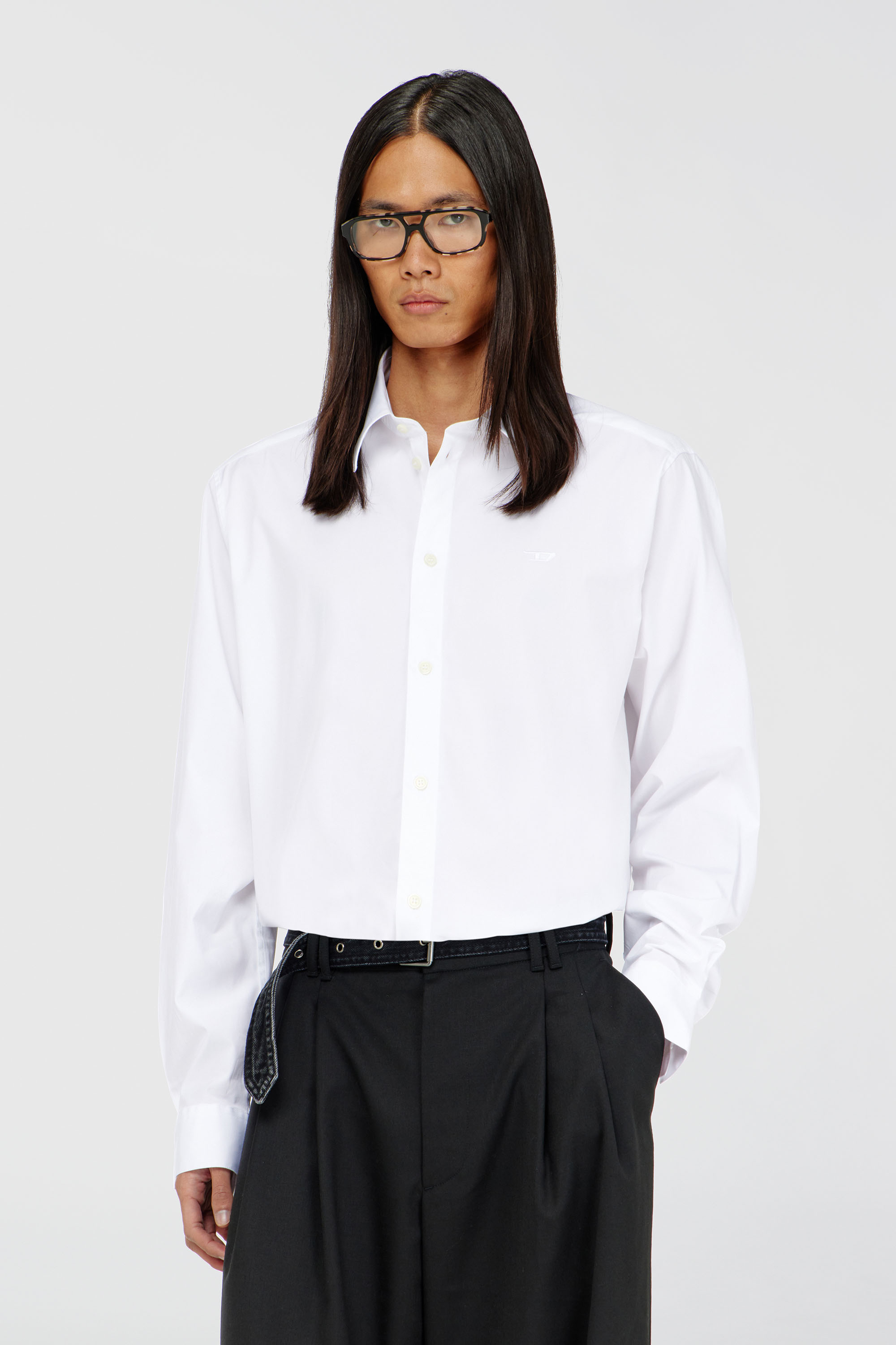 Diesel - S-SIMPLY-NA-GSBH, Chemise en popeline stretch avec broderie D Homme in Blanc - 1