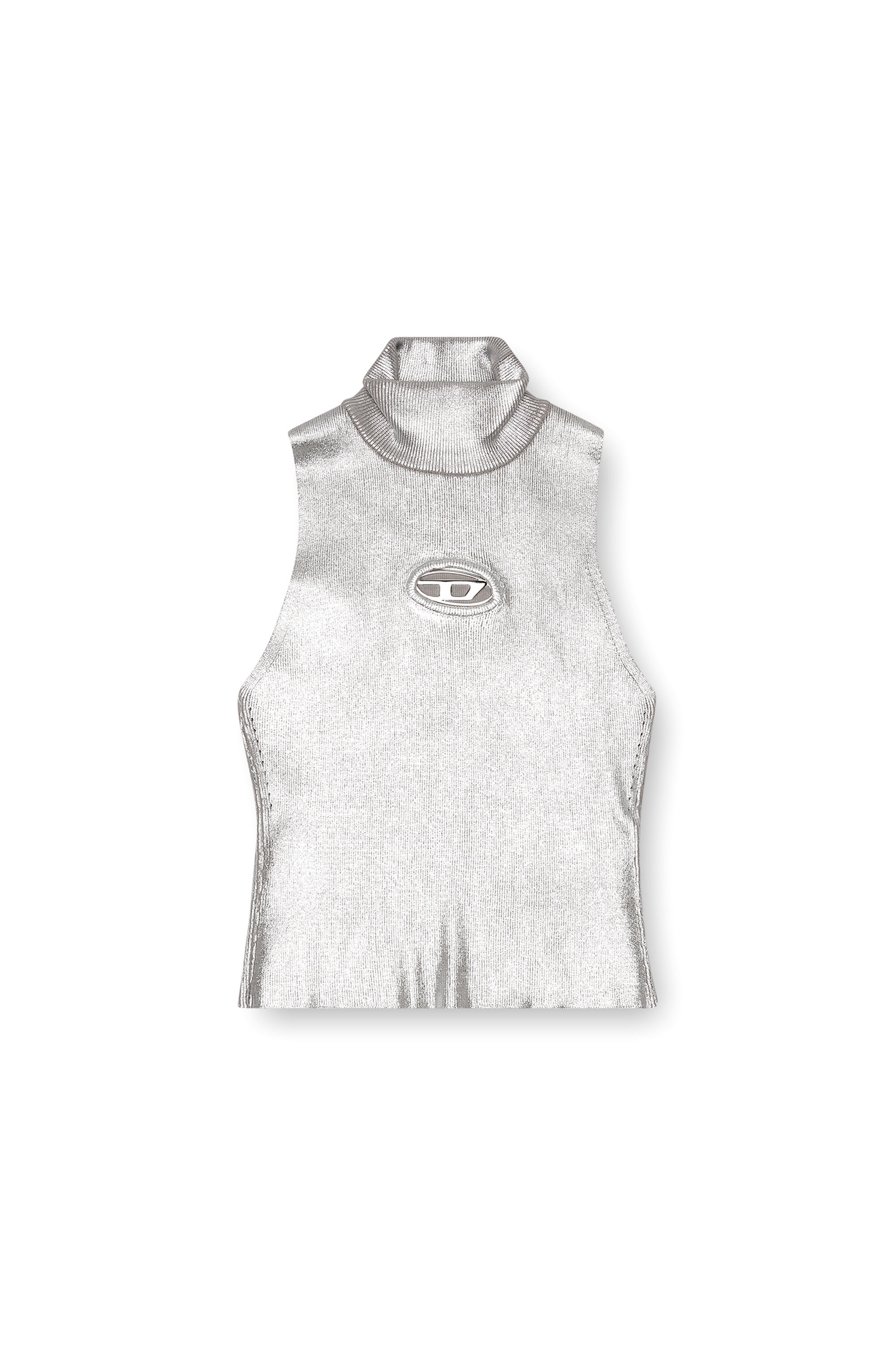 Diesel - M-ONERVAX-TOP, Débardeur en maille métallisée Femme in Gris argenté - 3