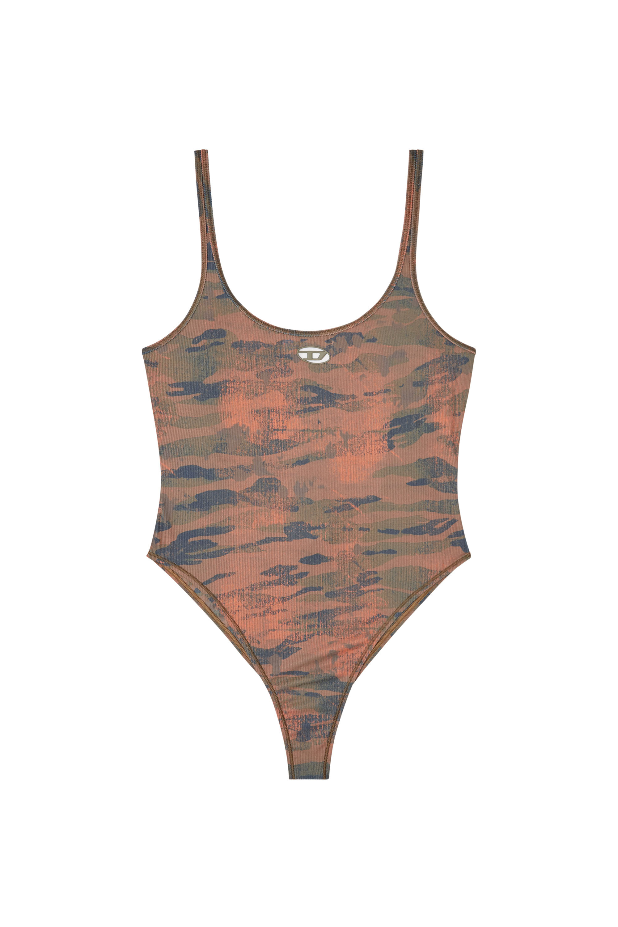Diesel - UT-BODY-UTLT, Maillot de bain camouflage avec logo ajouré Femme in Marron - 5