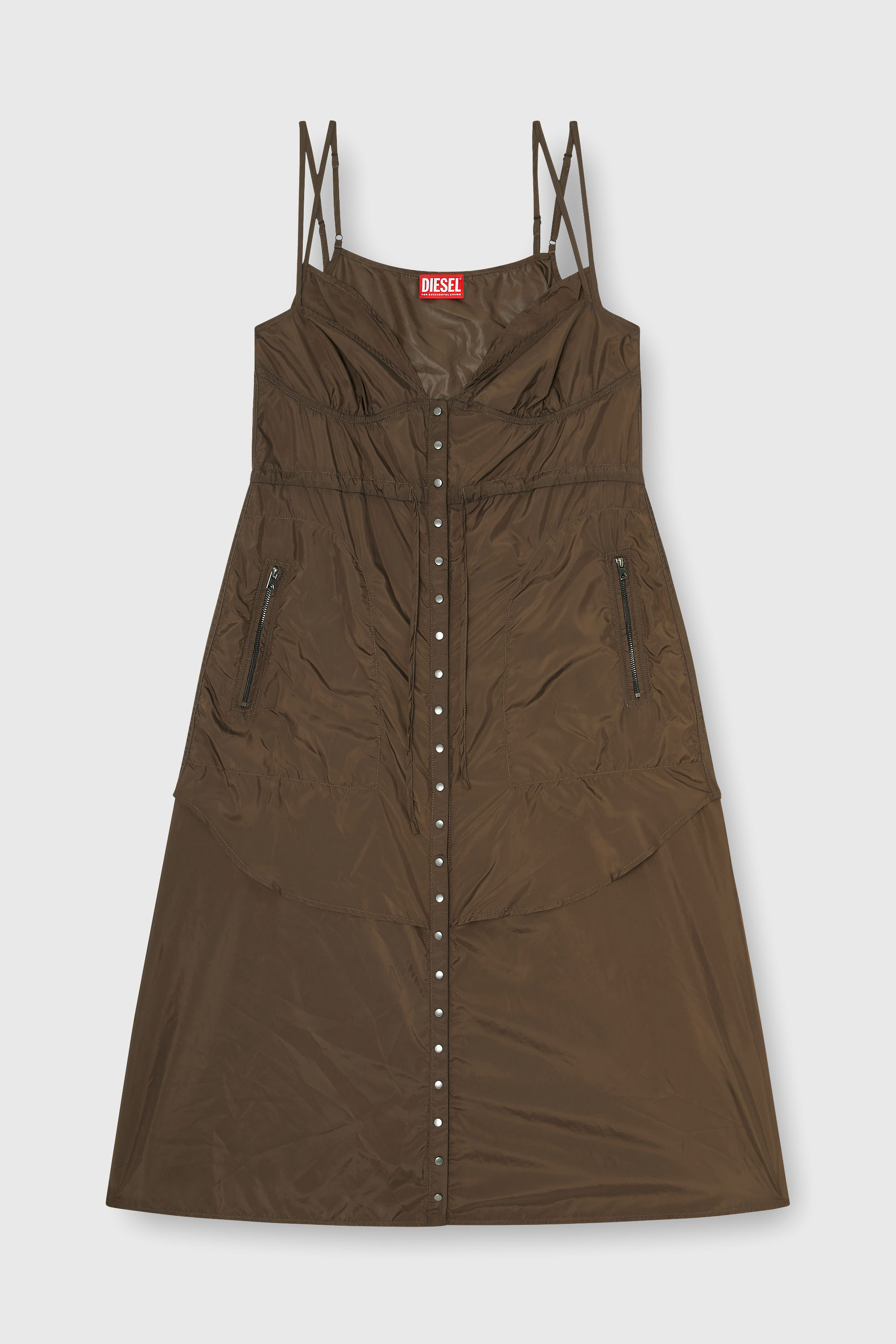 Diesel - D-OROTEA-T1, Robe en nylon l&eacute;ger &agrave; effet superpos&eacute; Femme in Marron - 1