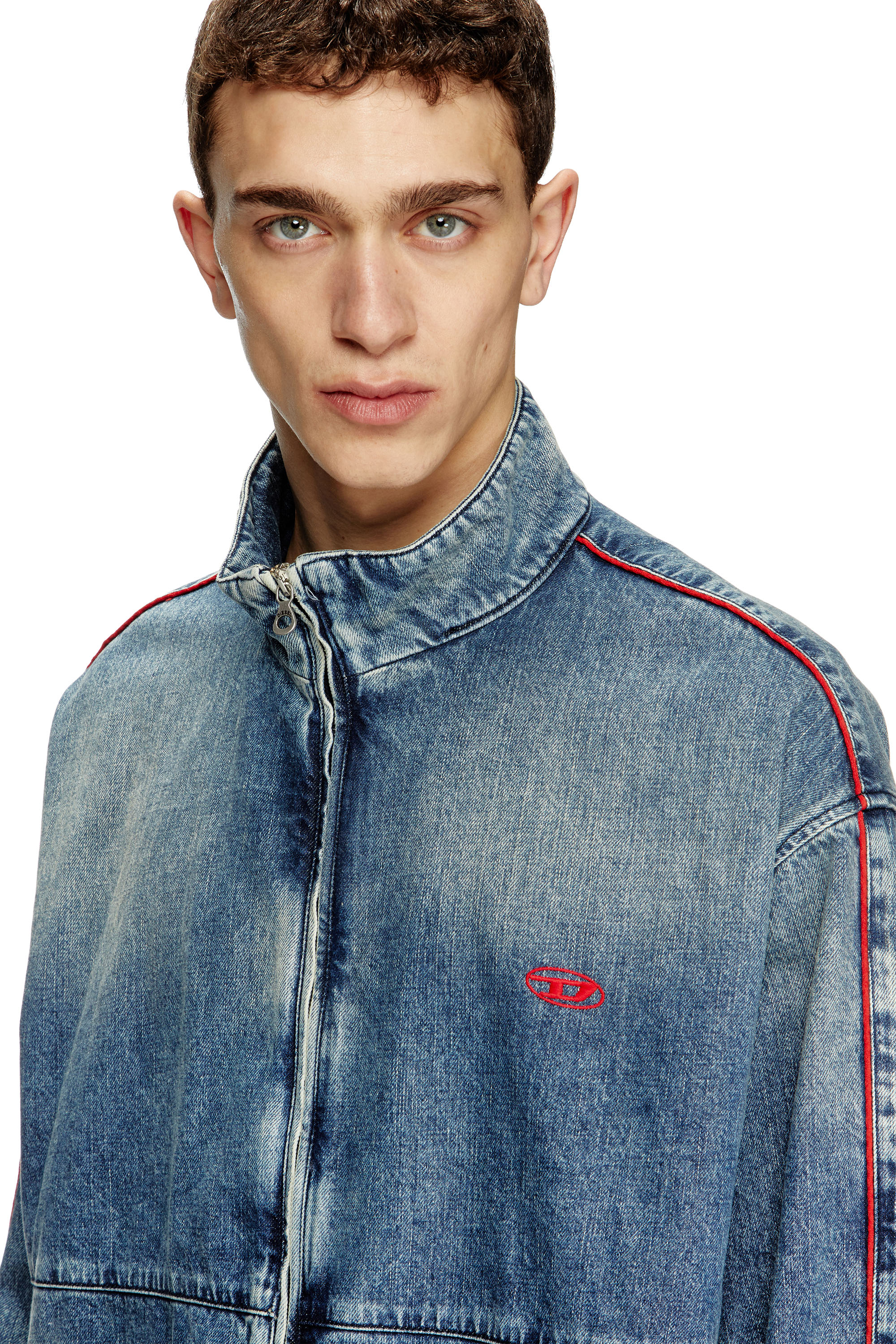 Diesel - D-KRAP-S2, Veste en denim avec passepoil rouge Homme in Bleu - 5