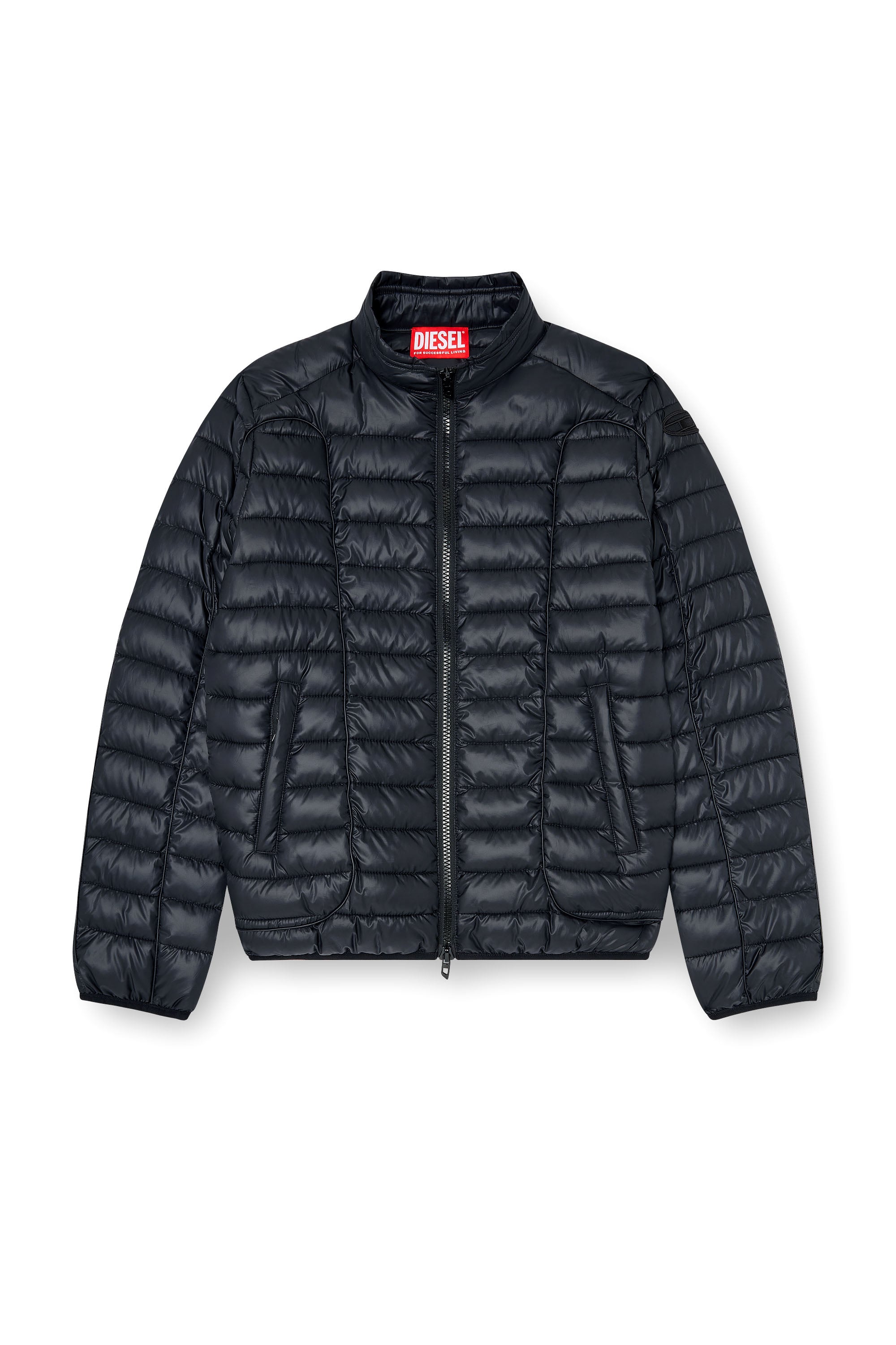 Diesel - W-PILOT-WRD, Blouson matelass&eacute; style biker avec passepoil ton sur ton Homme in Noir - 2