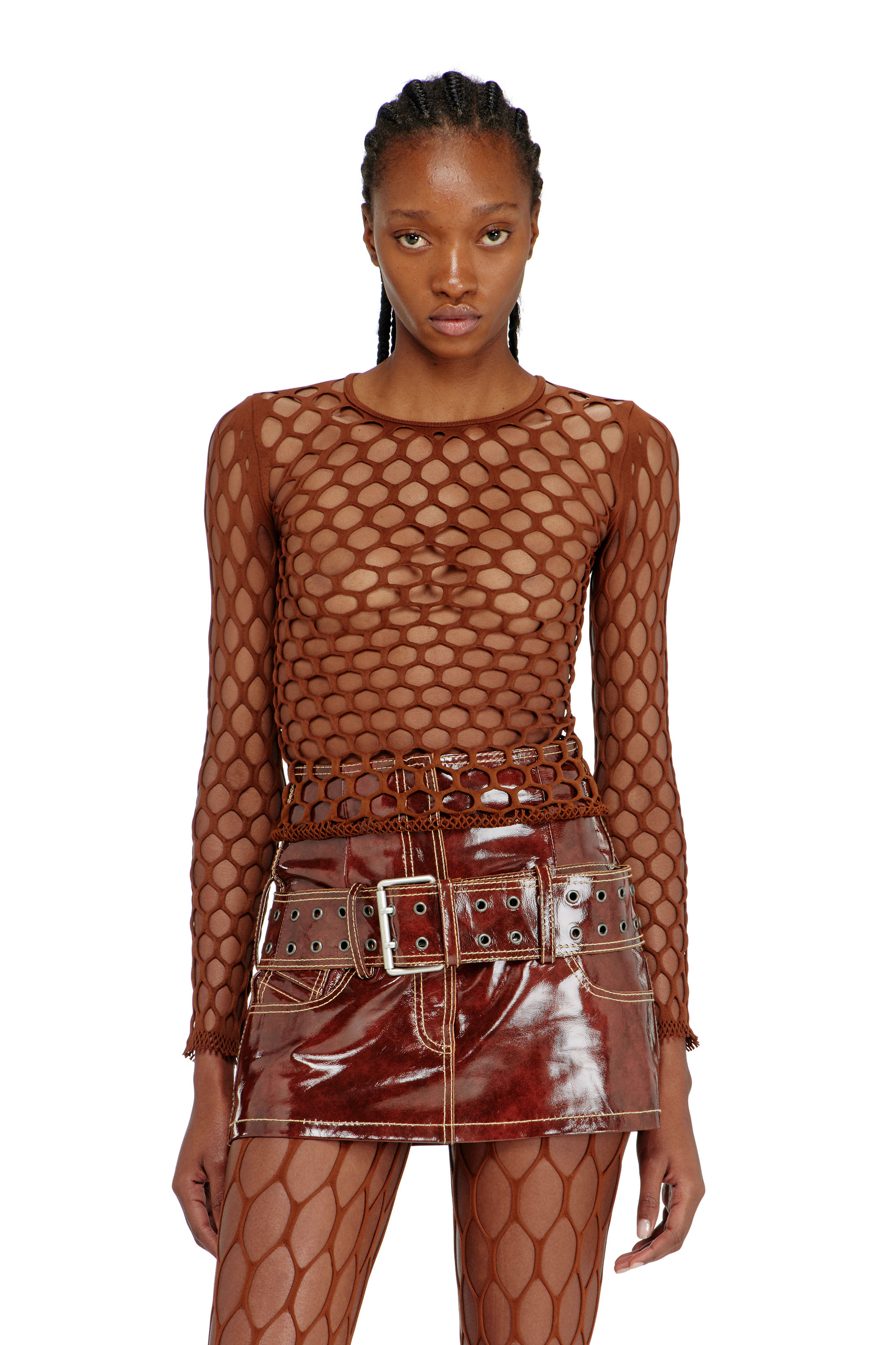 Diesel - M-ZANDA, Top en maille stretch Femme in Marron - 1