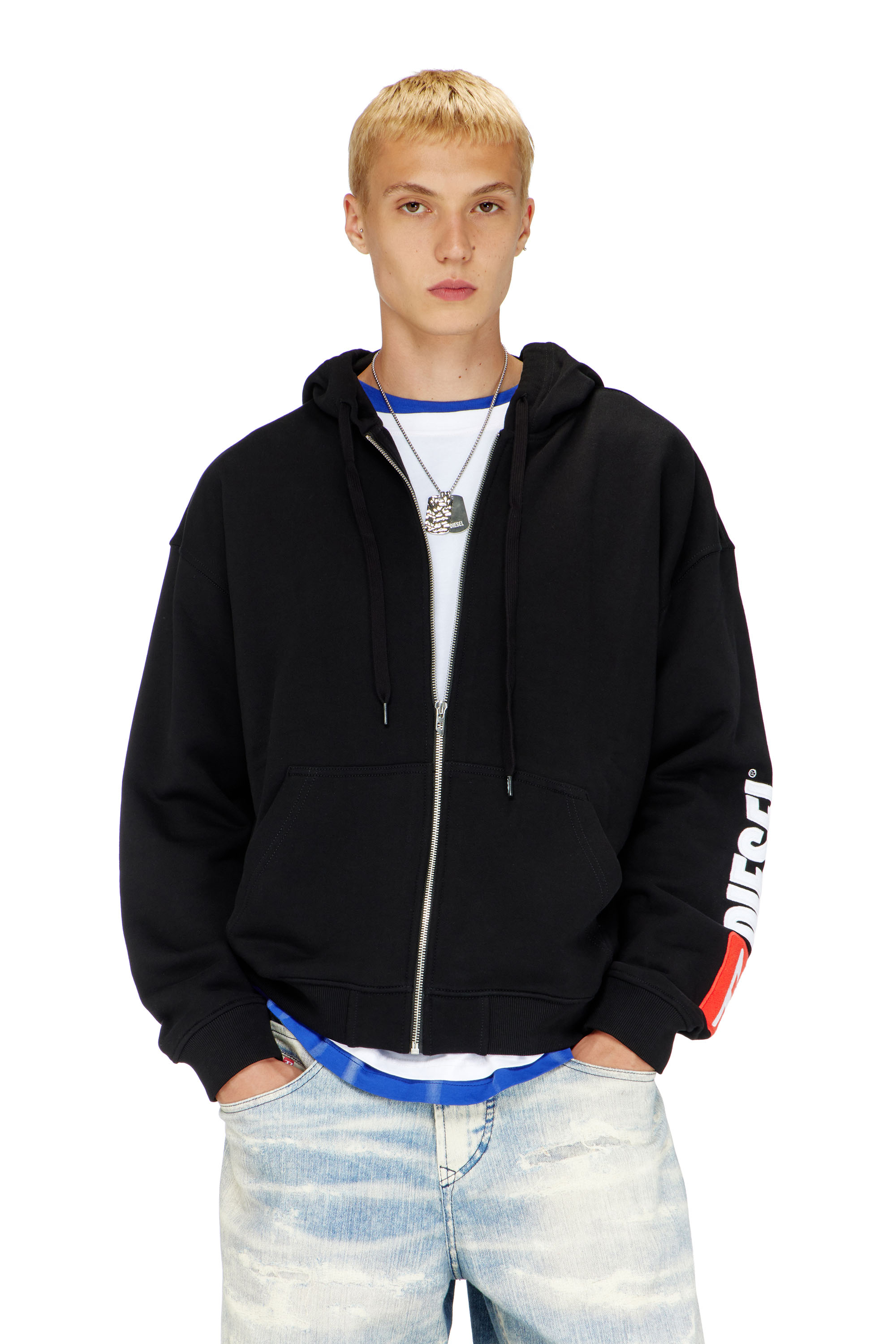 Diesel - S-BOXT-ZIP-HOOD-DIV, Sweat &agrave; capuche avec logo brod&eacute; Homme in Noir - 1