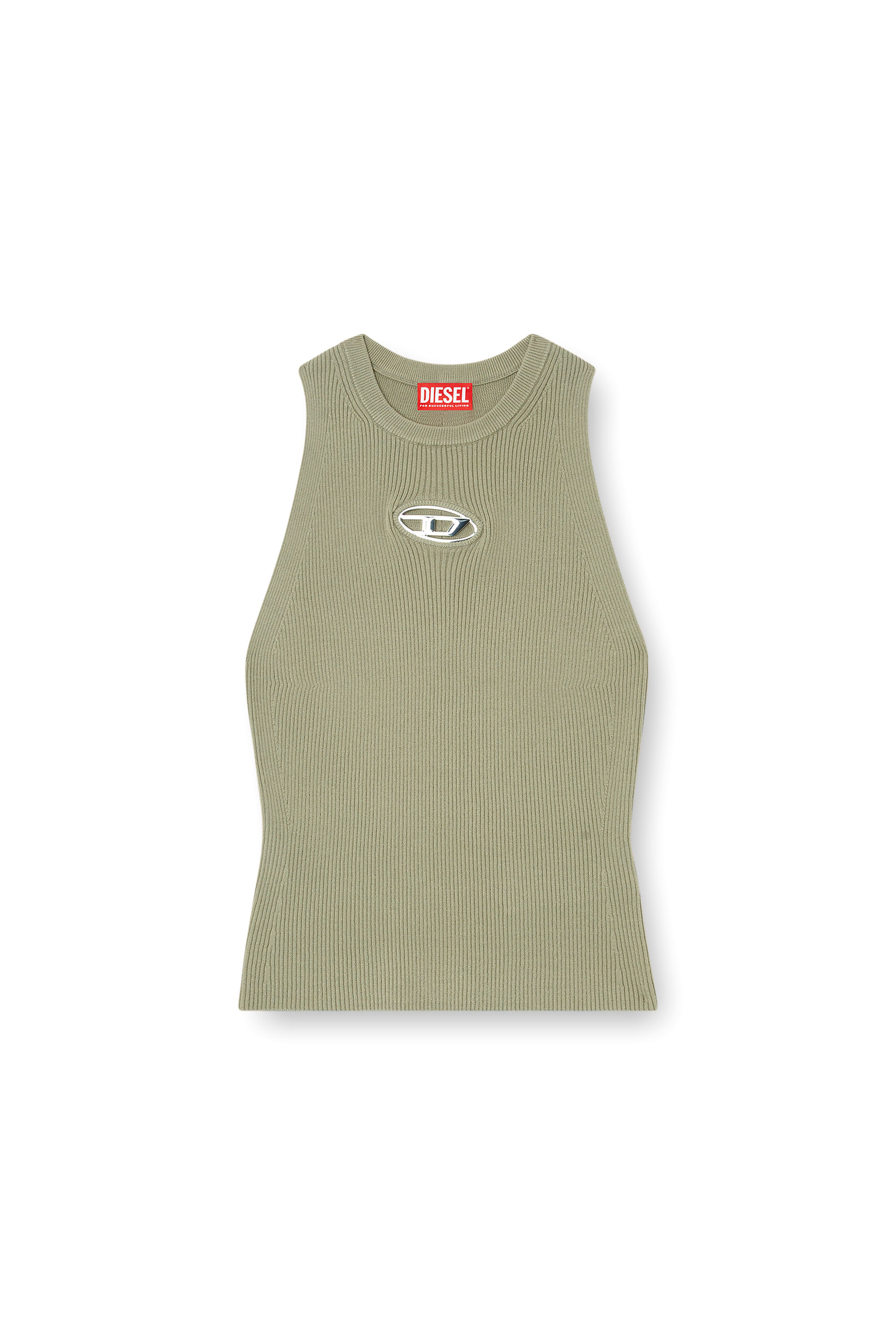 Diesel - M-CADDIX-TOP, Top en maille côtelée avec petite plaque à logo Femme in Vert - 3