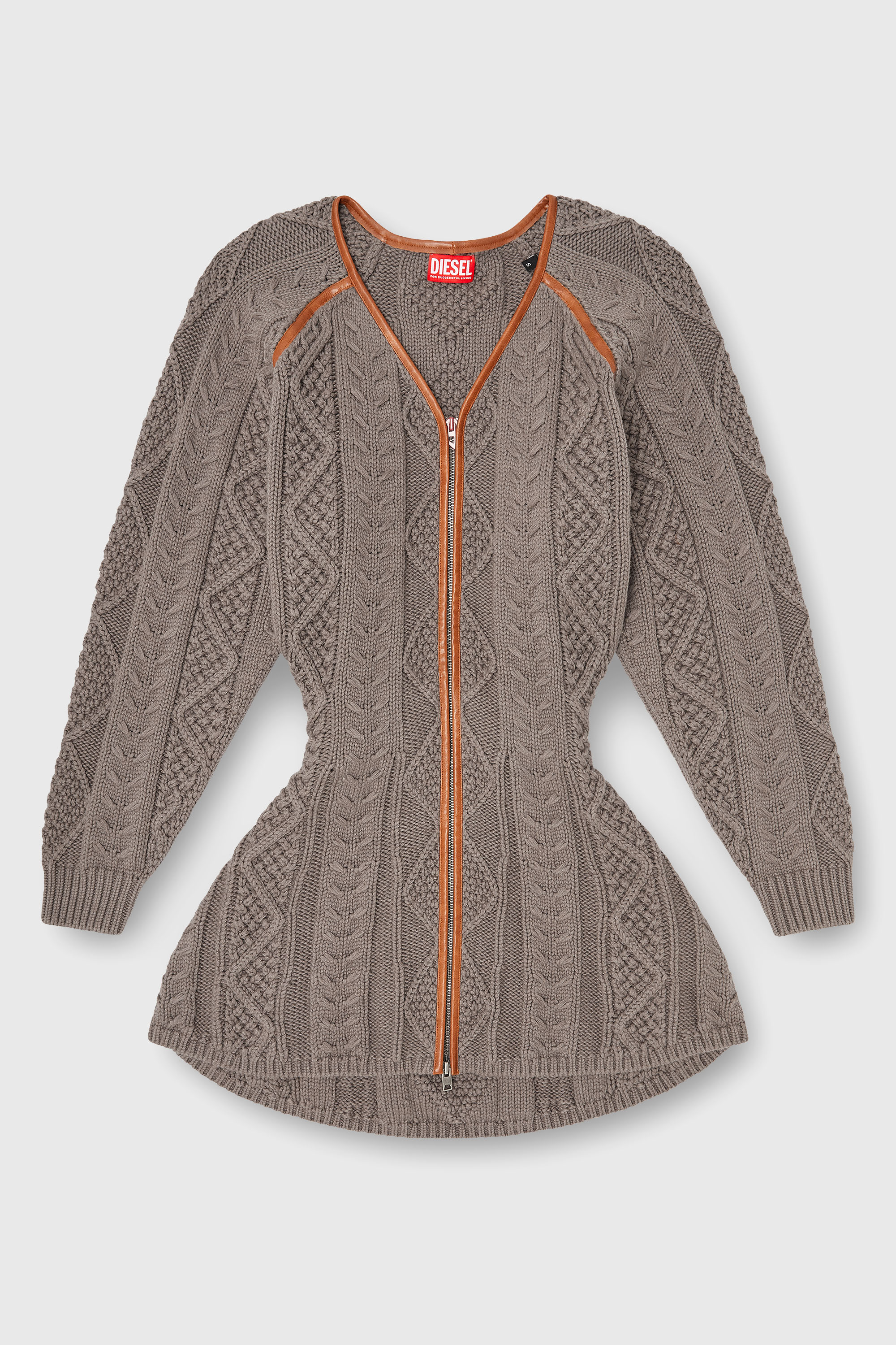Diesel - M-INTESSE, Robe cardigan courte en maille torsad&eacute;e Femme in Gris - 1