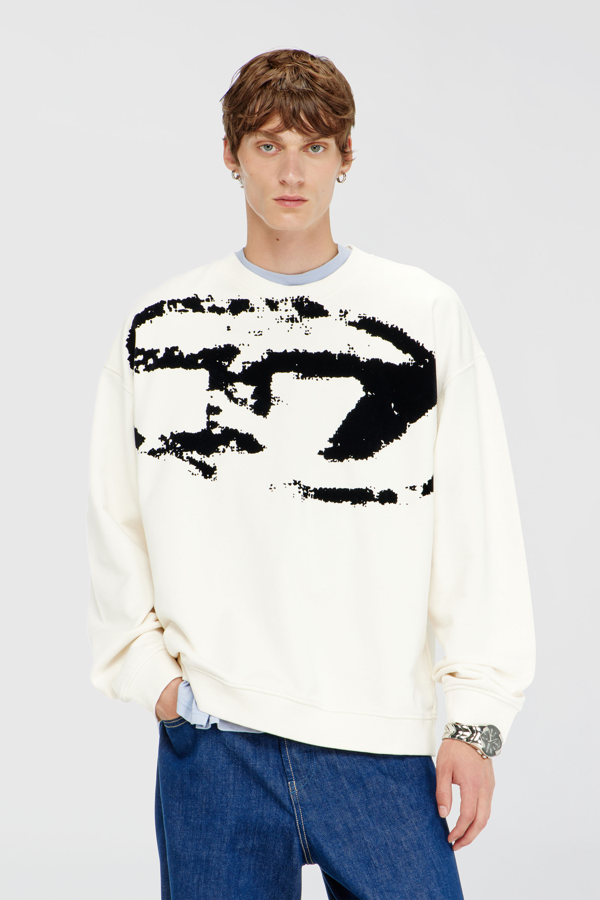 Diesel - S-BOXT-N5, Sweat-shirt en coton avec D ovale floqu&eacute; Homme in Polychrome - 1