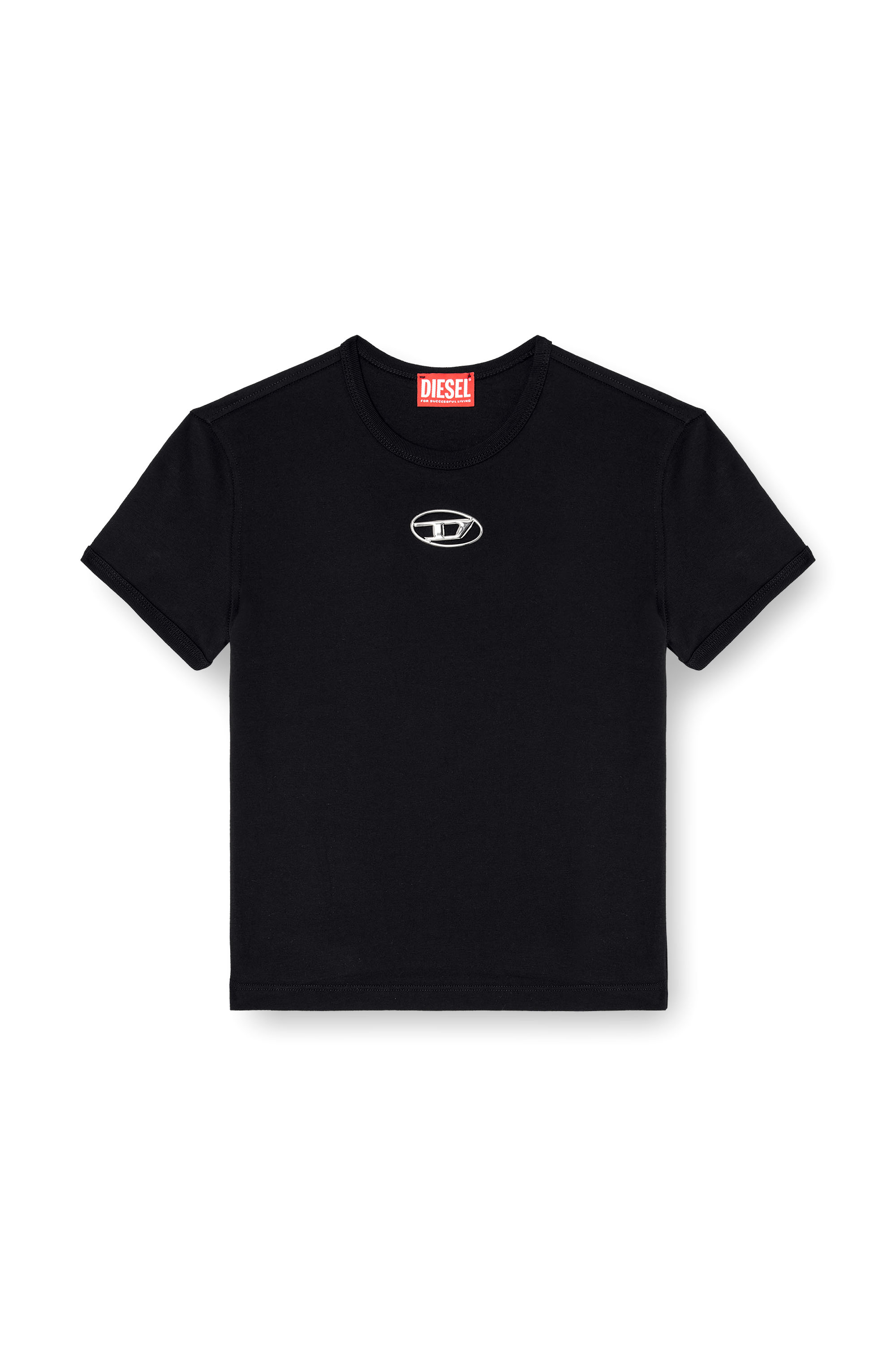 Diesel - T-UNCUTIE-LONG-OD-Q1, T-shirt slim fit avec cut-out Oval D Femme in Noir - 3
