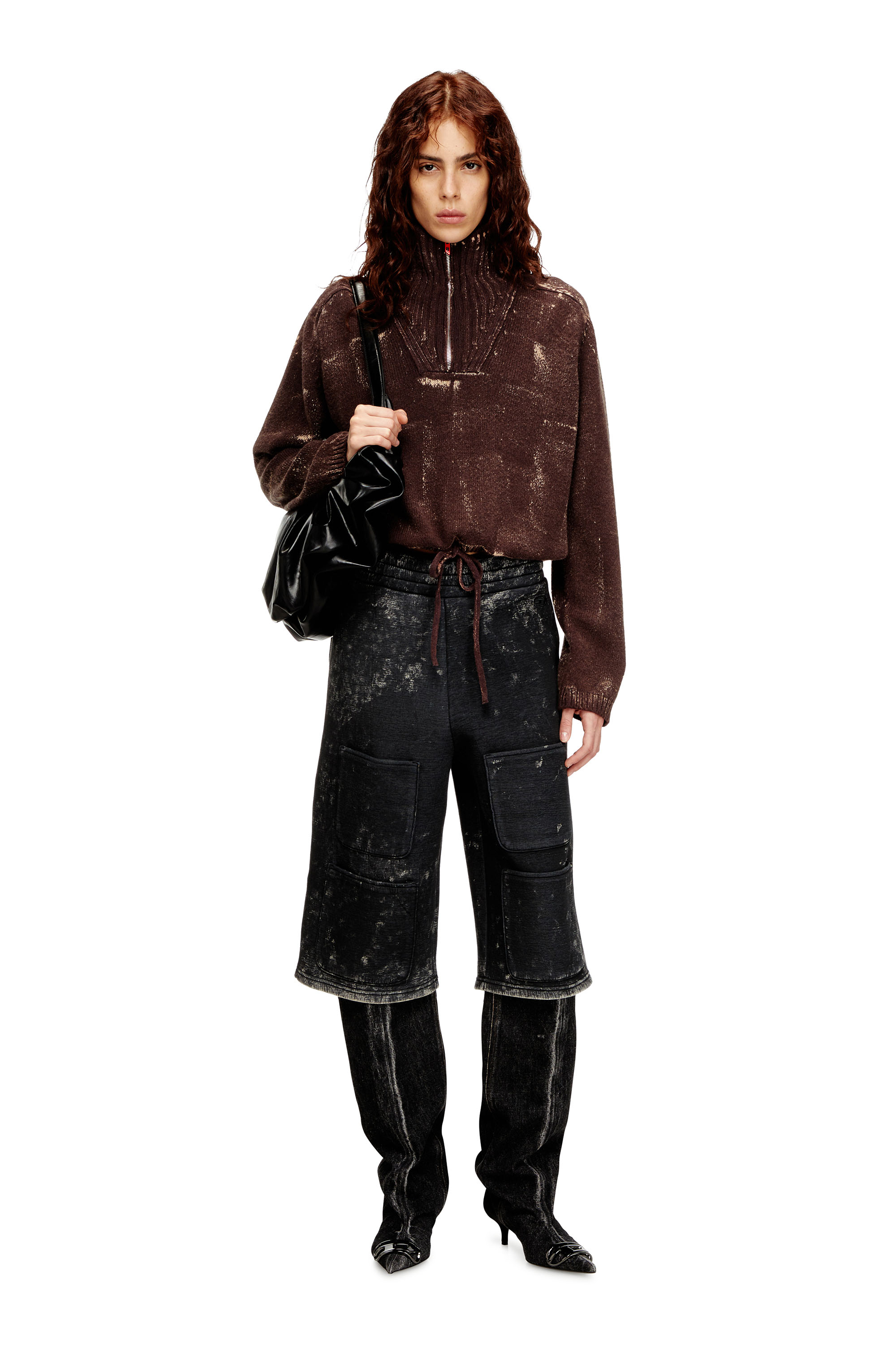 Diesel - S-TYP, Short ample en néoprène effet marbre Mixte in Noir - 2