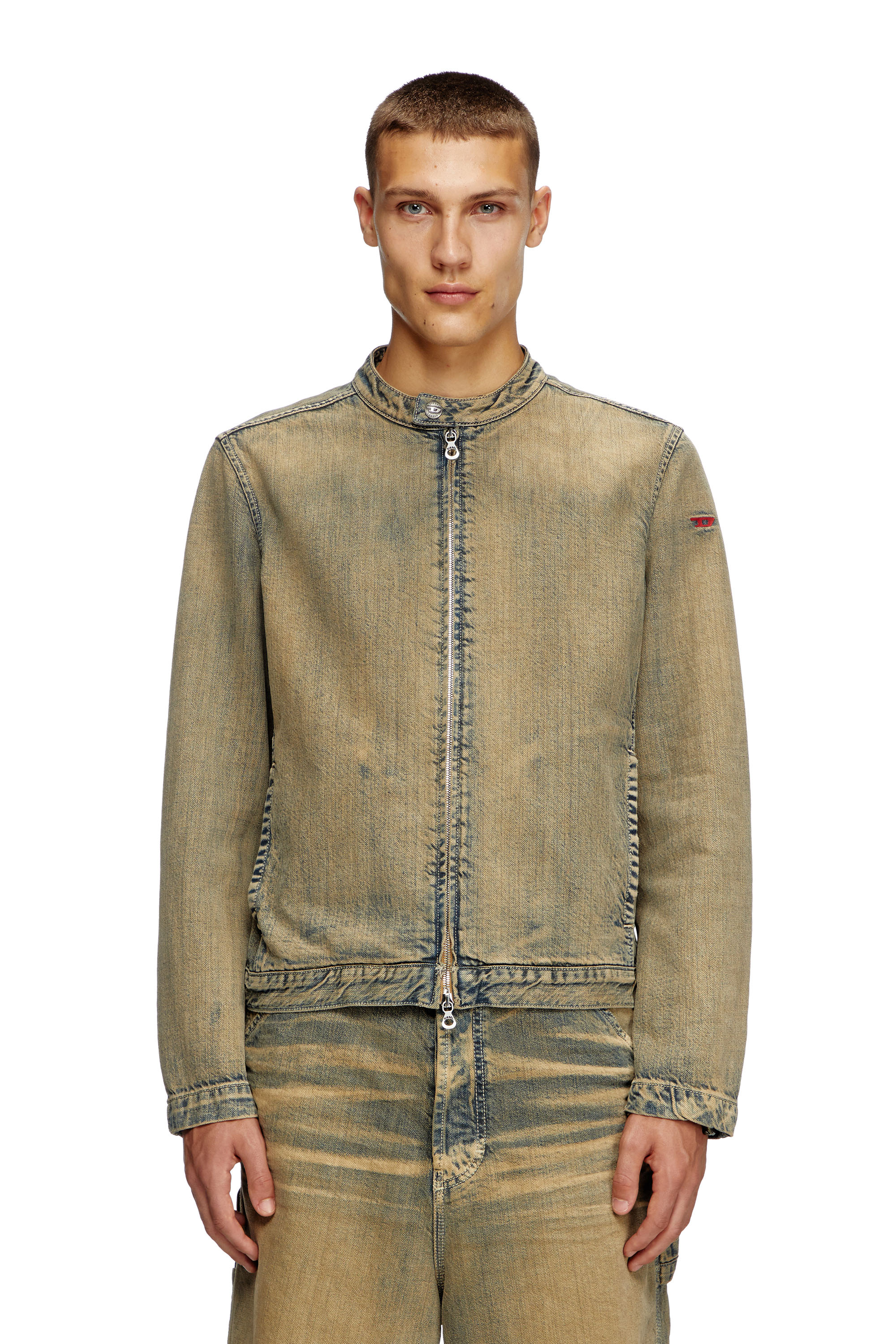Diesel - D-GLORY, Veste biker en denim brossé doré Homme in Bleu - 3