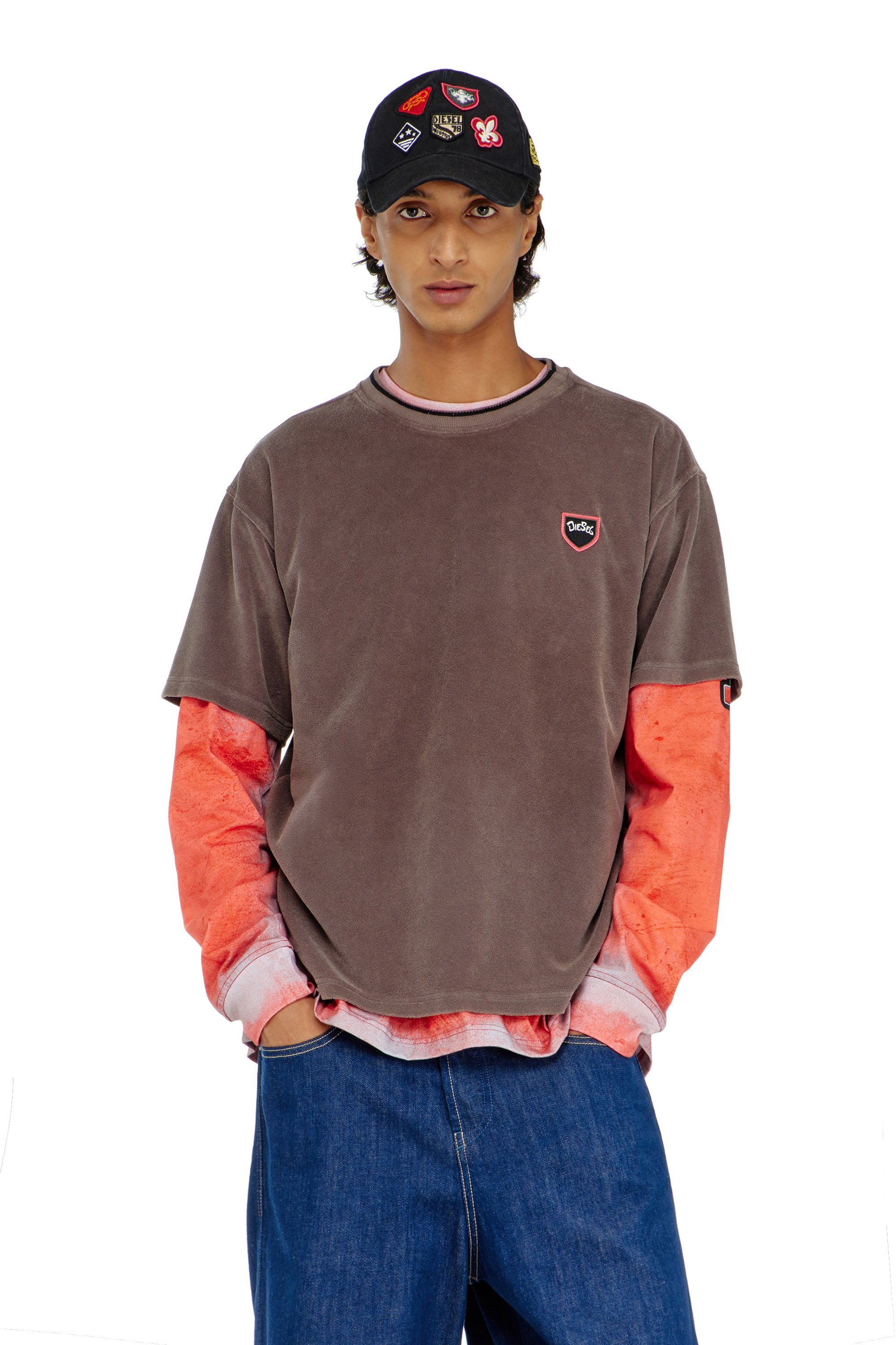 Diesel - T-SPONGY, T-shirt en chenille avec patch blason Homme in ToBeDefined - 1