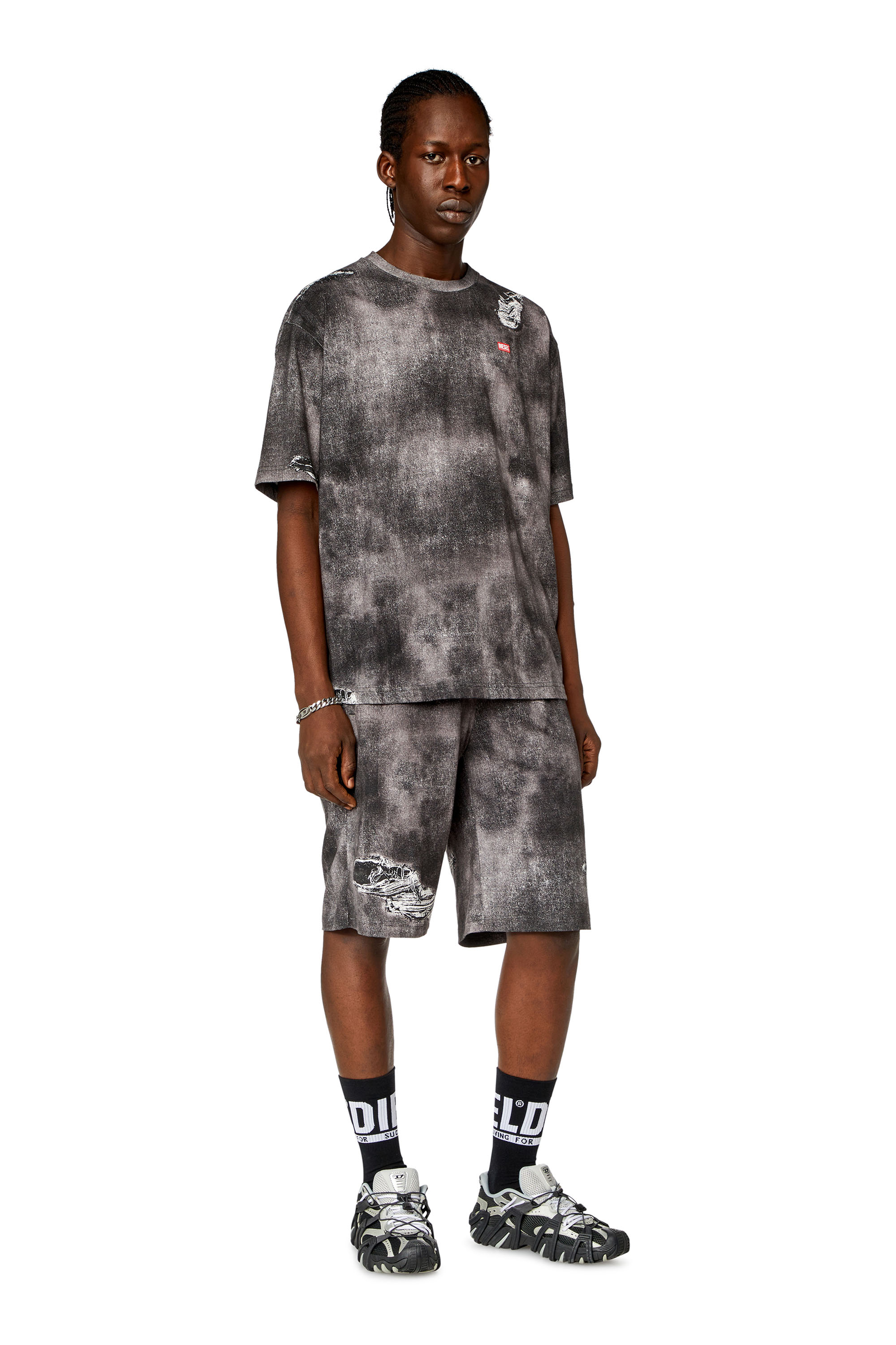 Diesel - P-STON-SHORT, Man Jersey shorts with denim print in Black - Image 2
