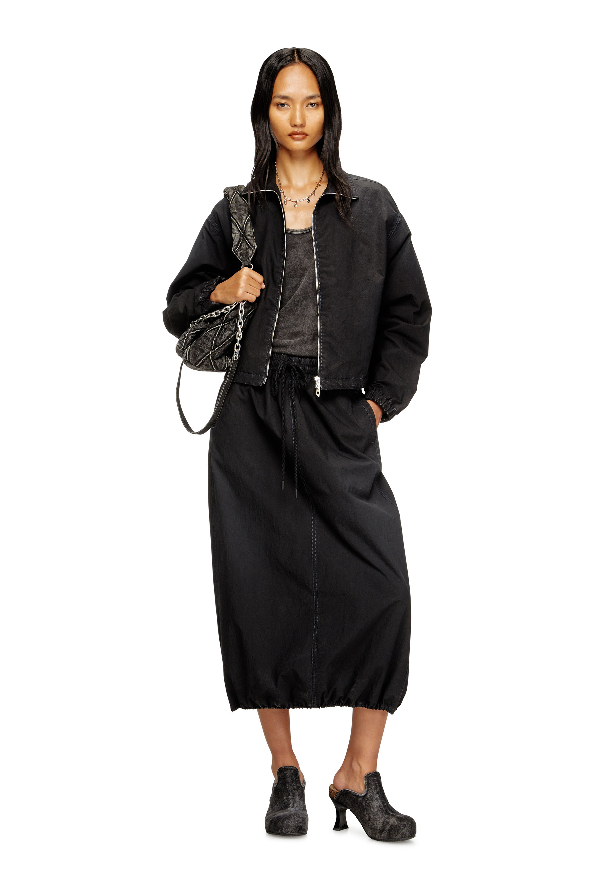 Diesel - DE-SANDERZ JOGG, Veste technique à col montant en tissu JoggJeans Femme in Noir - 2