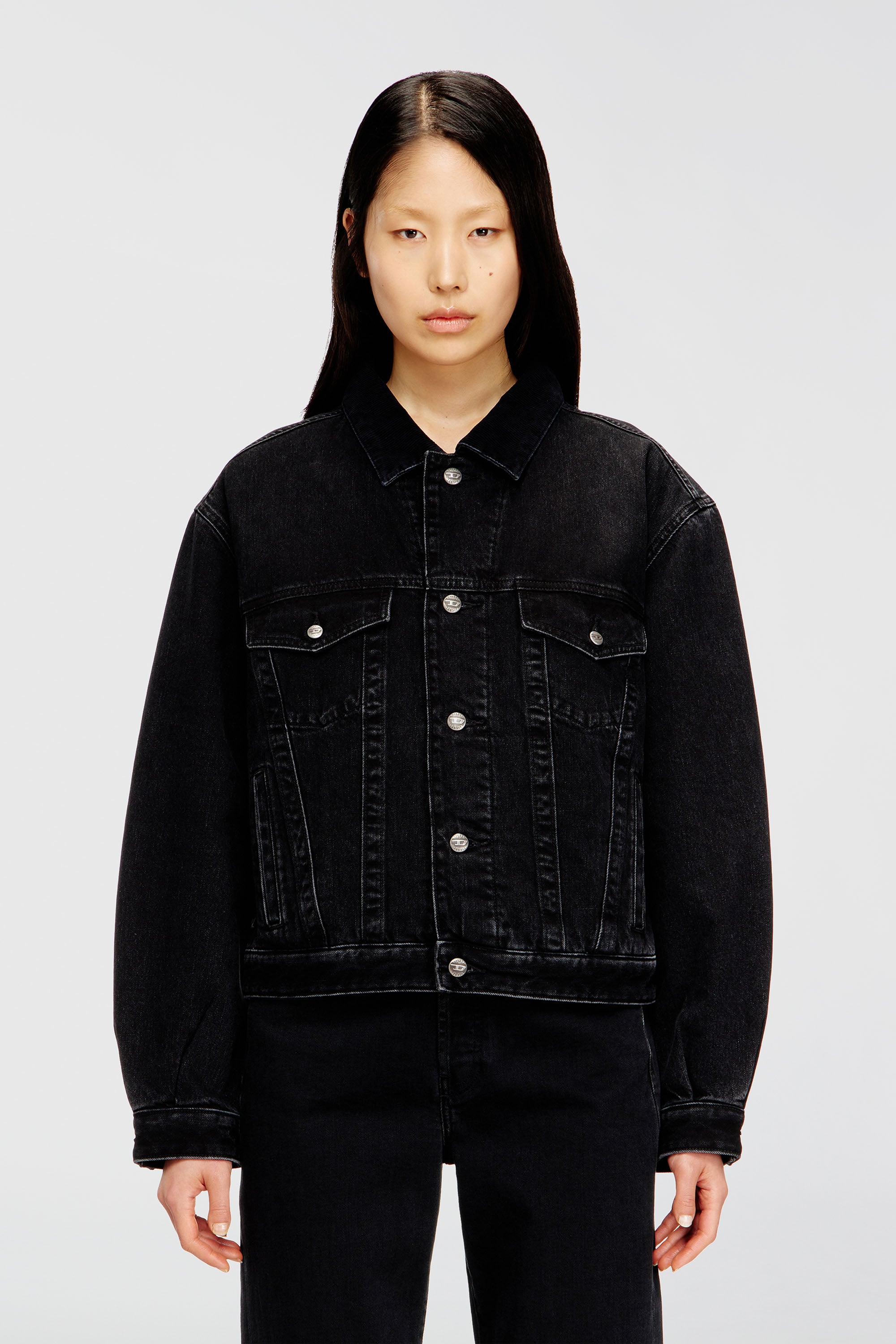 Diesel - D-RANGER-T, Veste rembourr&eacute;e de camionneur en denim Mixte in Noir - 6