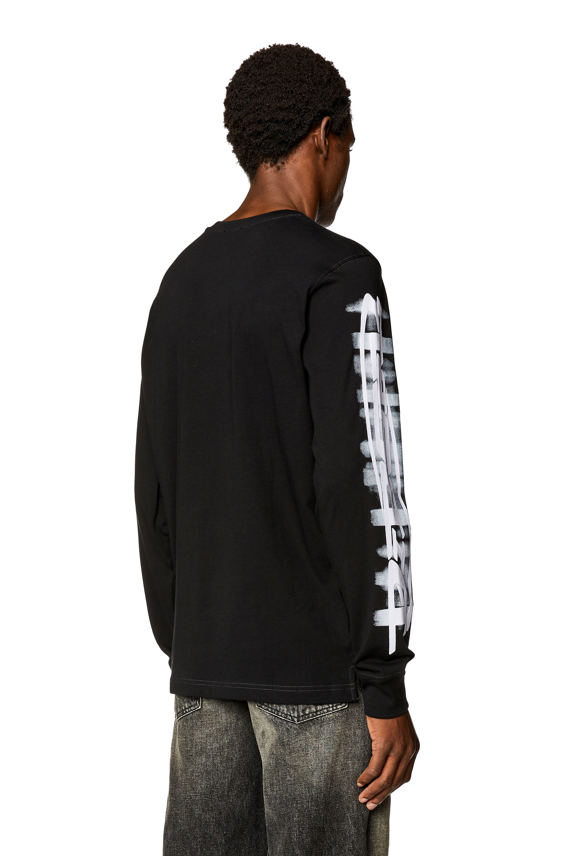 Diesel - T-JUST-LS-SLITS-N2, T-shirt à manches longues avec imprimé Diesel effet flou Homme in Noir - 4