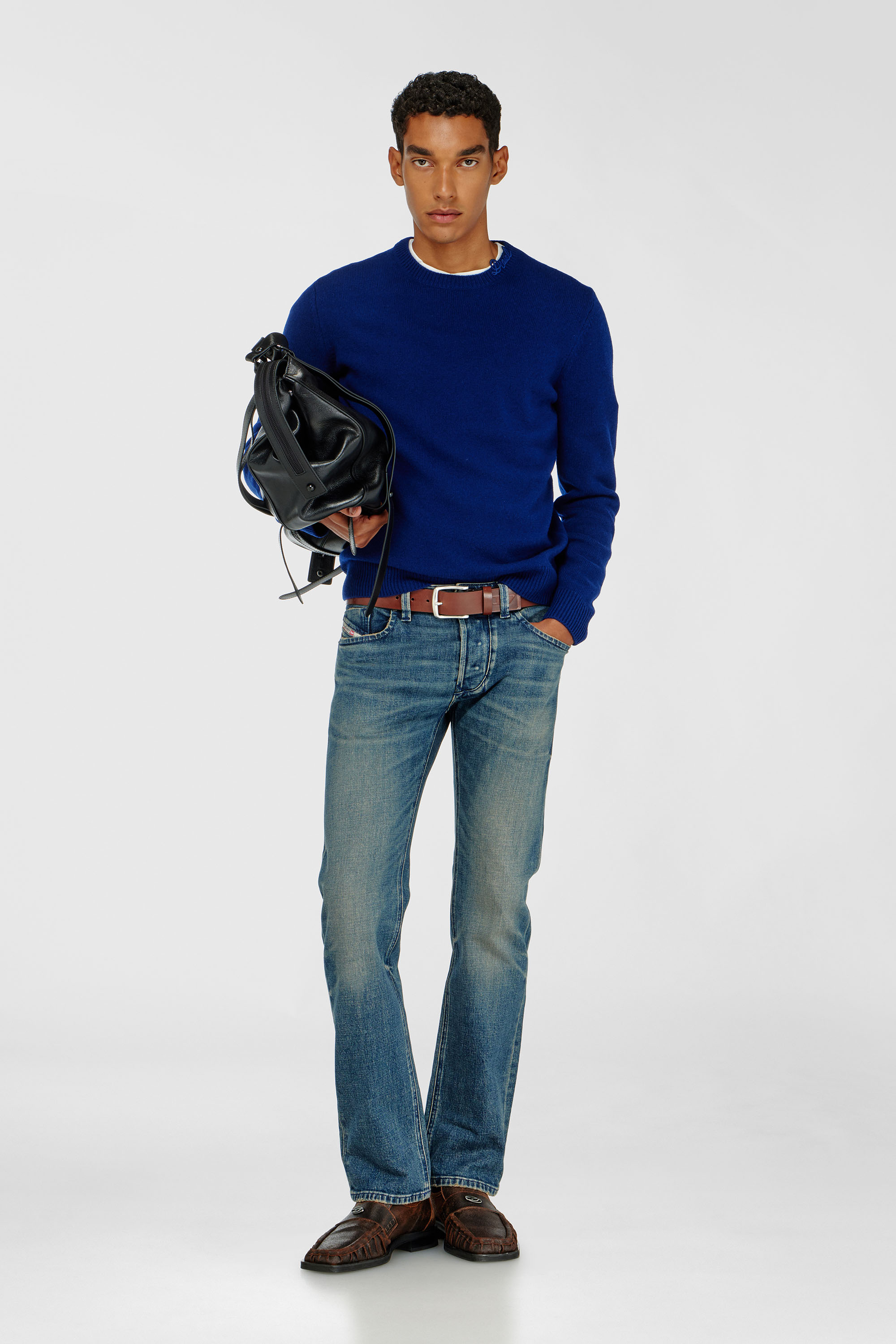Diesel - K-IMBRO, Pull en laine avec logo sur le col Homme in Bleu - 2