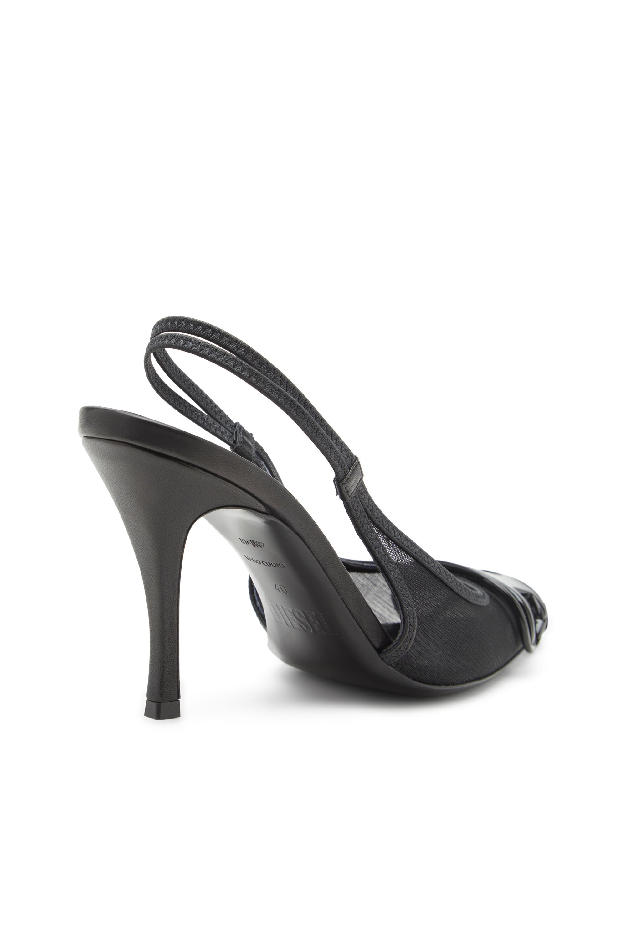 Diesel - D-VENUS SB, D-Venus-Escarpins à bride arrière en mesh bordé de cuir Femme in Noir - 6