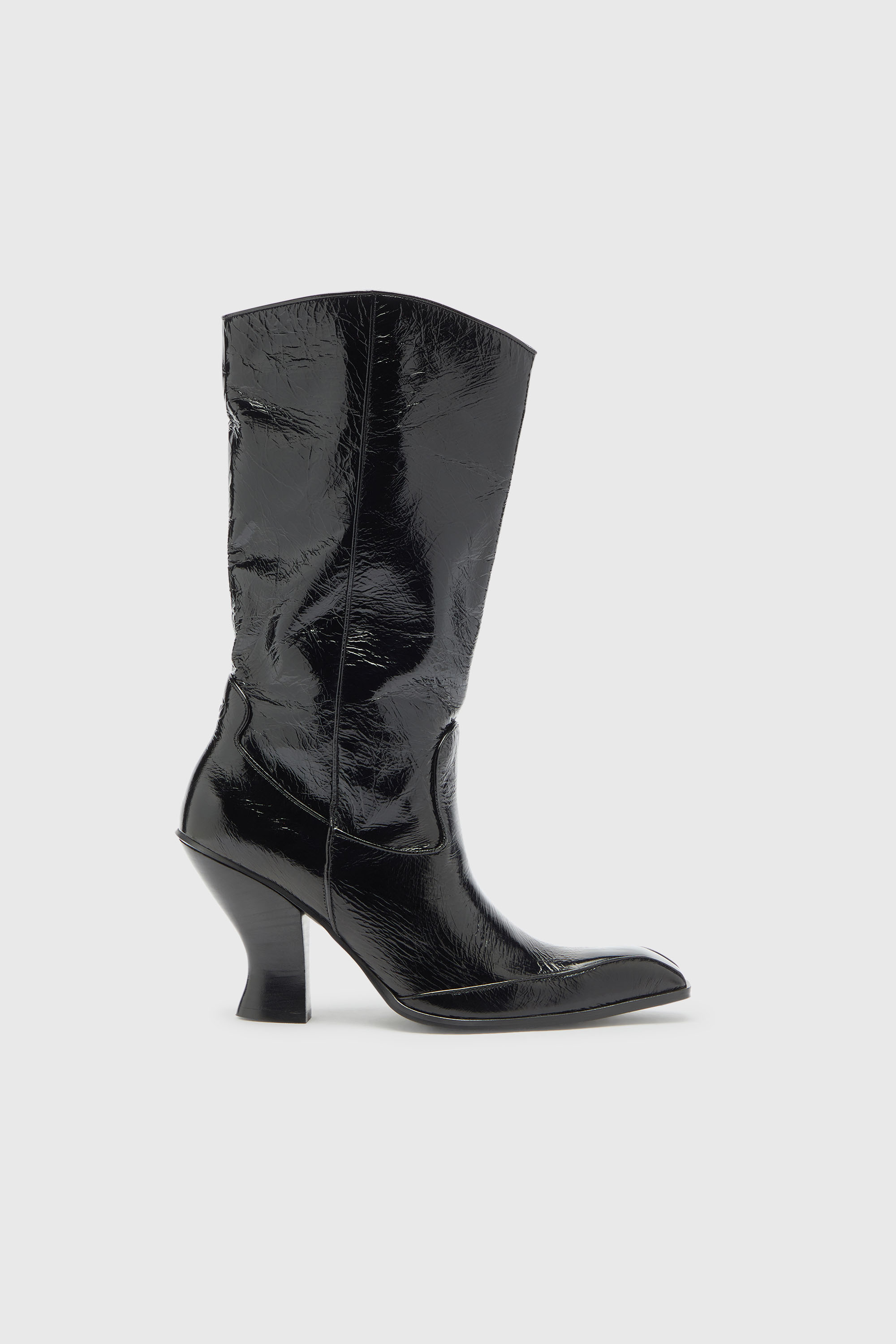 Diesel - D-LUFFY-75-TUBE, D-Luffy - Bottes hauteur genou en cuir verni Femme in Noir - 1