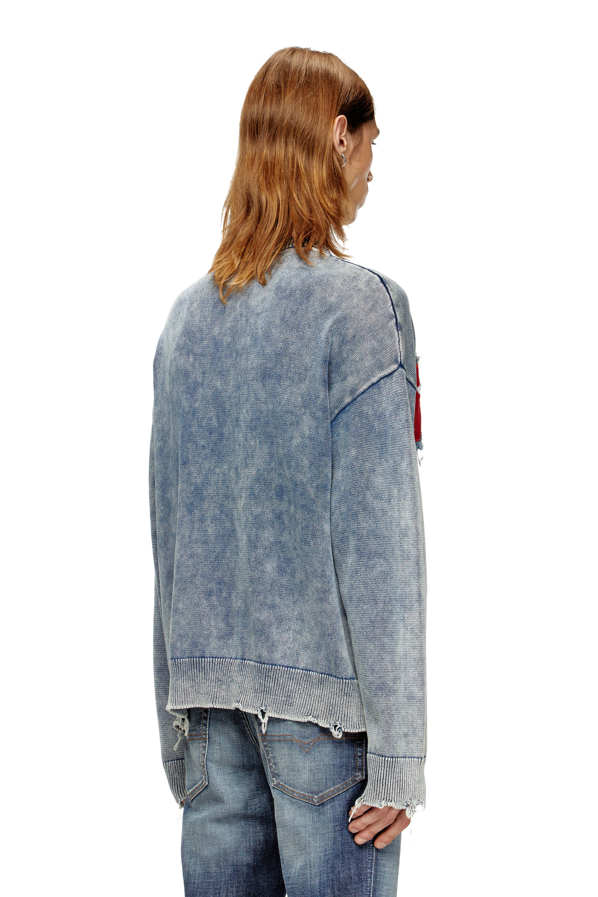 Diesel - K-FRONZI, Pull en coton avec empiècement à logo en denim Homme in Bleu - 4