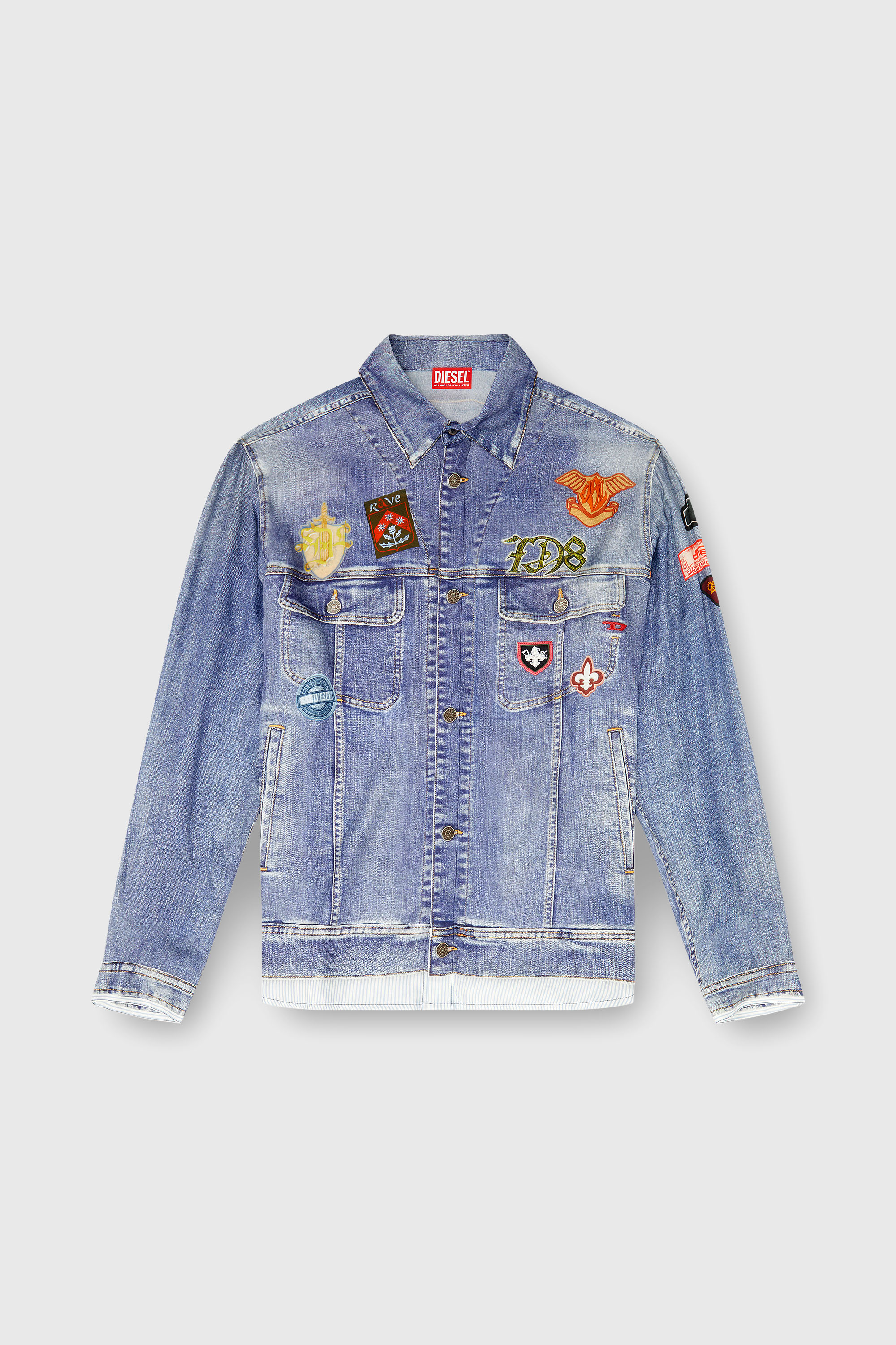 Diesel - S-SIMPLY-PATCH, Chemise satin&eacute;e &agrave; imprim&eacute; denim trompe-l'&oelig;il Homme in Bleu - 2