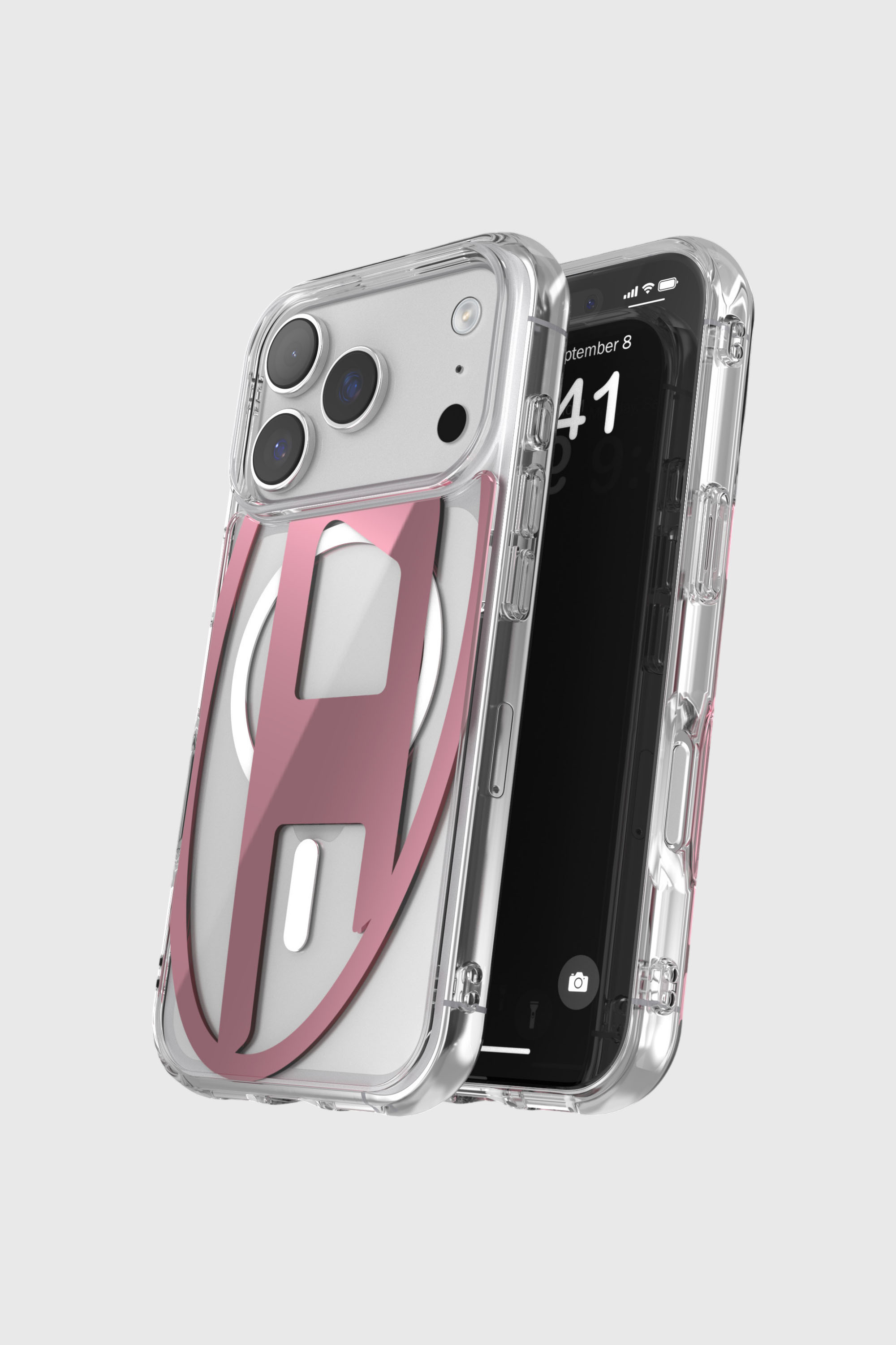 Diesel - 60421 AOP CASE, &Eacute;tui m&eacute;tallique Oval D avec Magsafe pour iPhone 17 Pro Mixte in Rose - 4