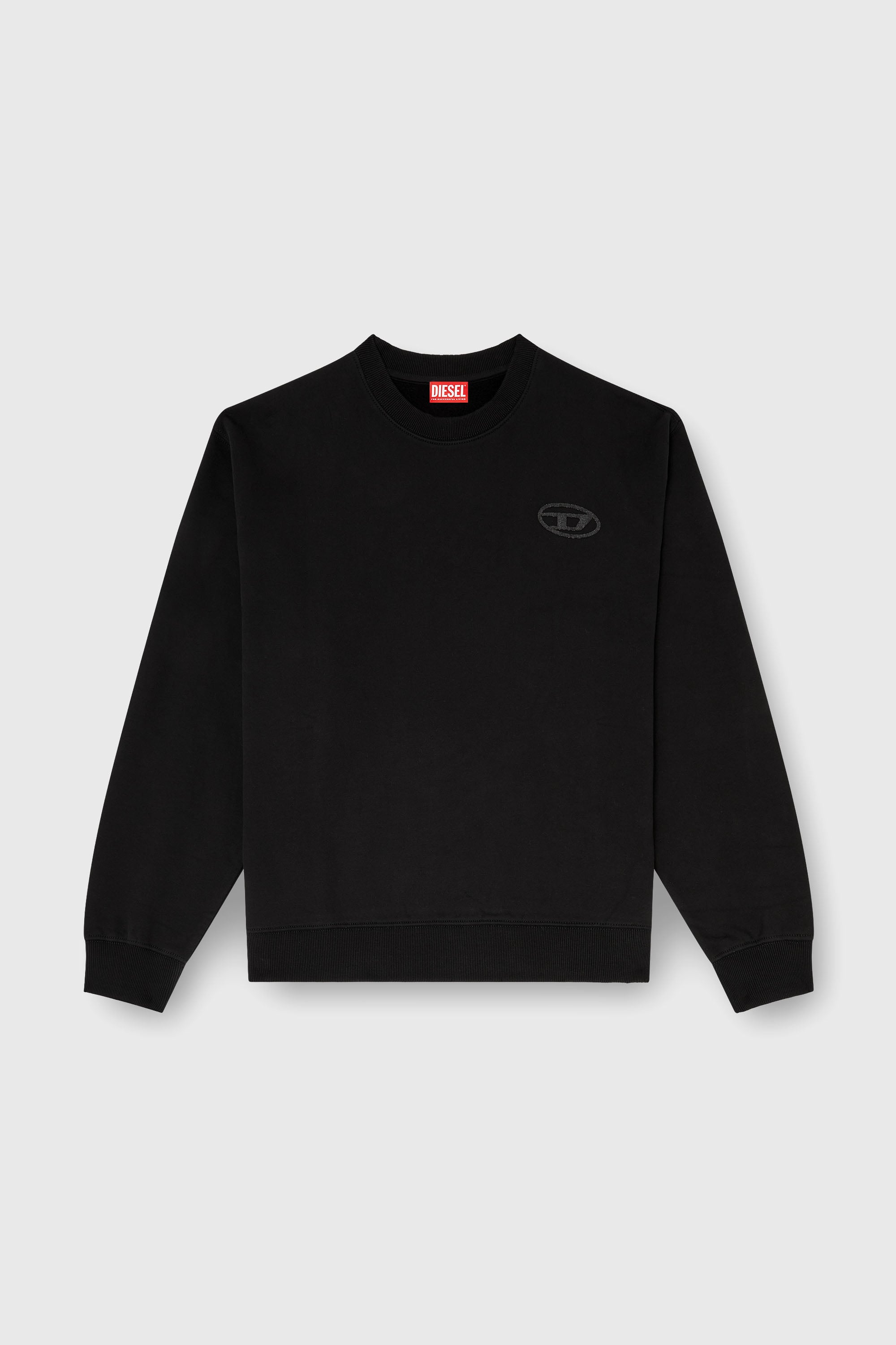 Diesel - S-LUK-R-T92, Pull en coton avec broderie logo Oval D ton sur ton Homme in Noir - 2