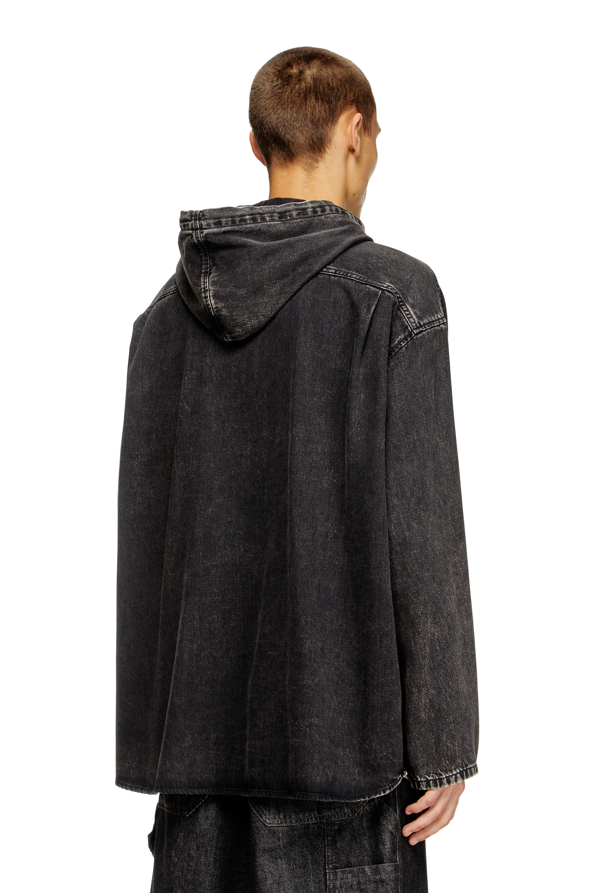 Diesel - D-DEWNY-HOOD, Chemise hybride en denim Homme in Noir - 4