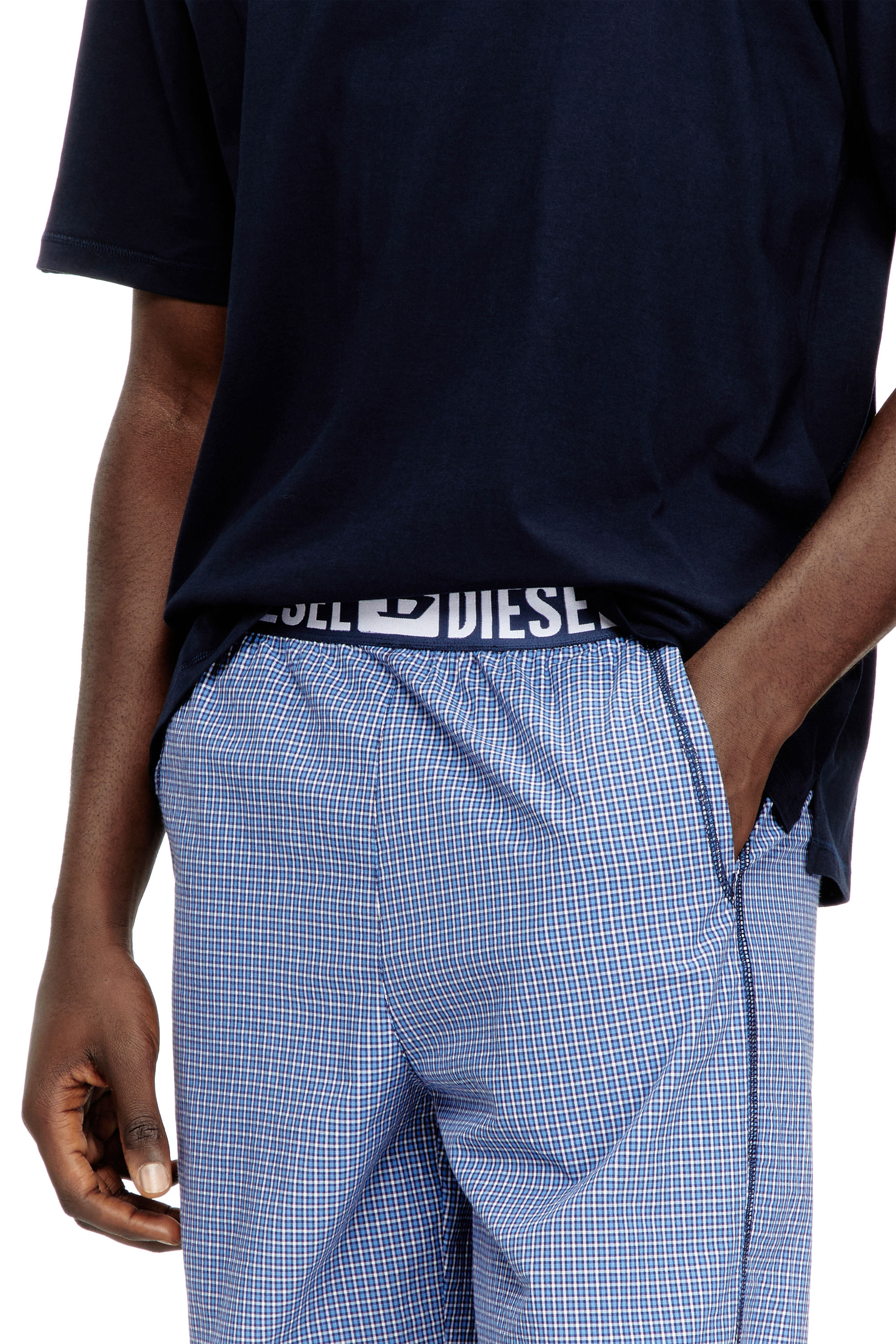 Diesel - KIT-RAUL-D-CORE, Ensemble de pyjama en coton avec short à carreaux Homme in Bleu - 4