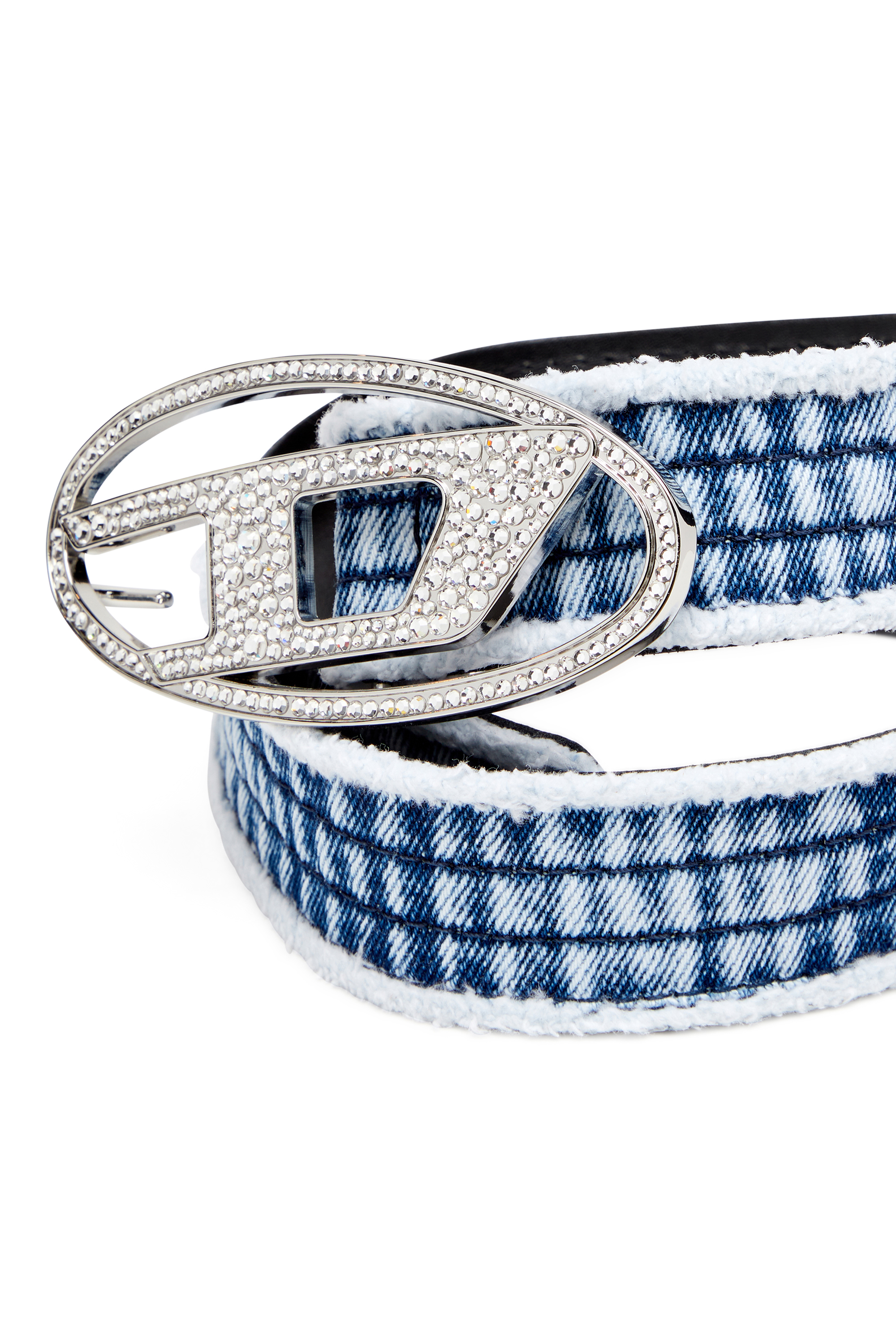 Diesel - B-1DR STRASS, Ceinture en denim et cuir avec boucle en cristal Femme in Bleu - 3