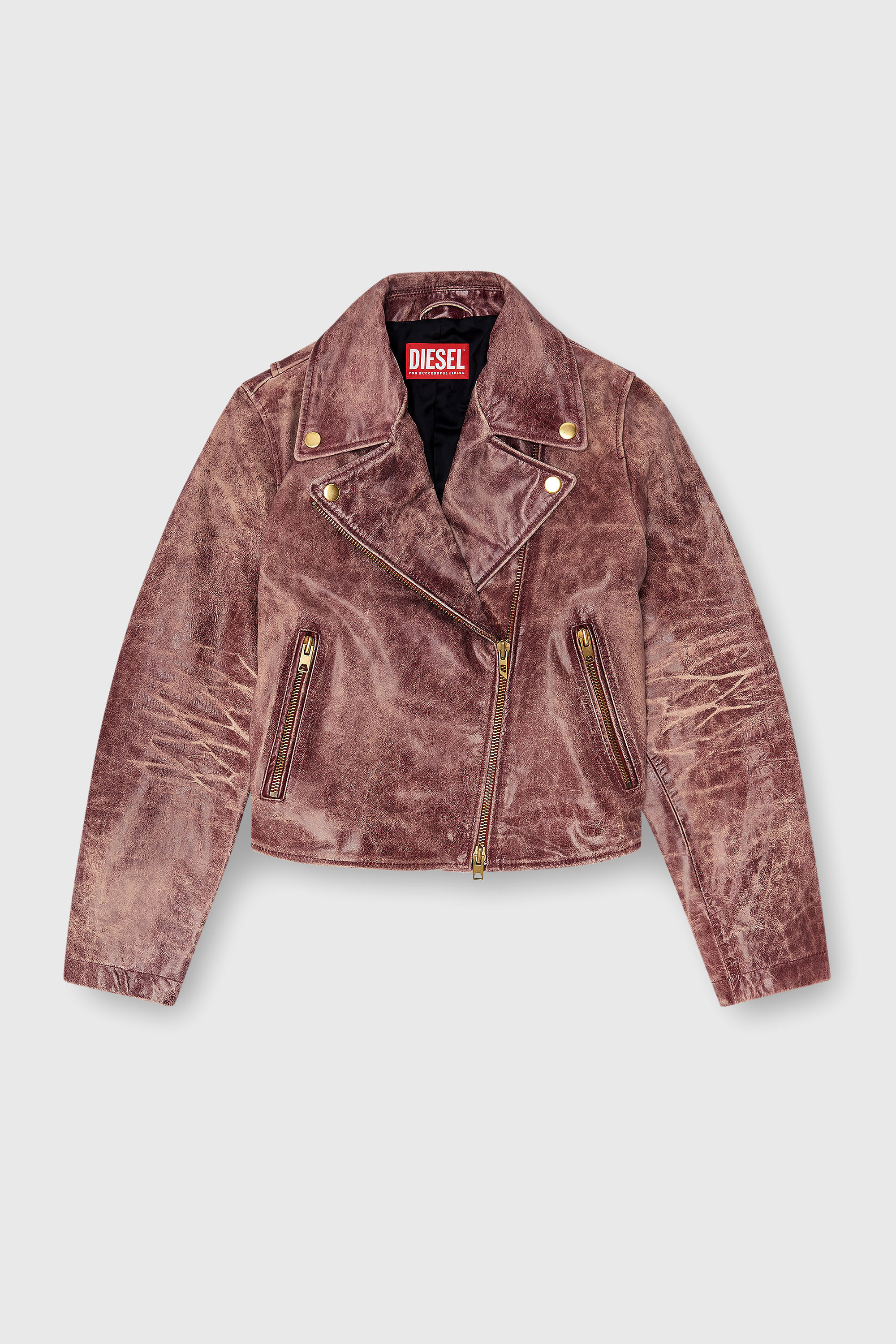 Diesel - L-UNATIC-T1, Veste biker en cuir trait&eacute; Femme in Rouge - 2