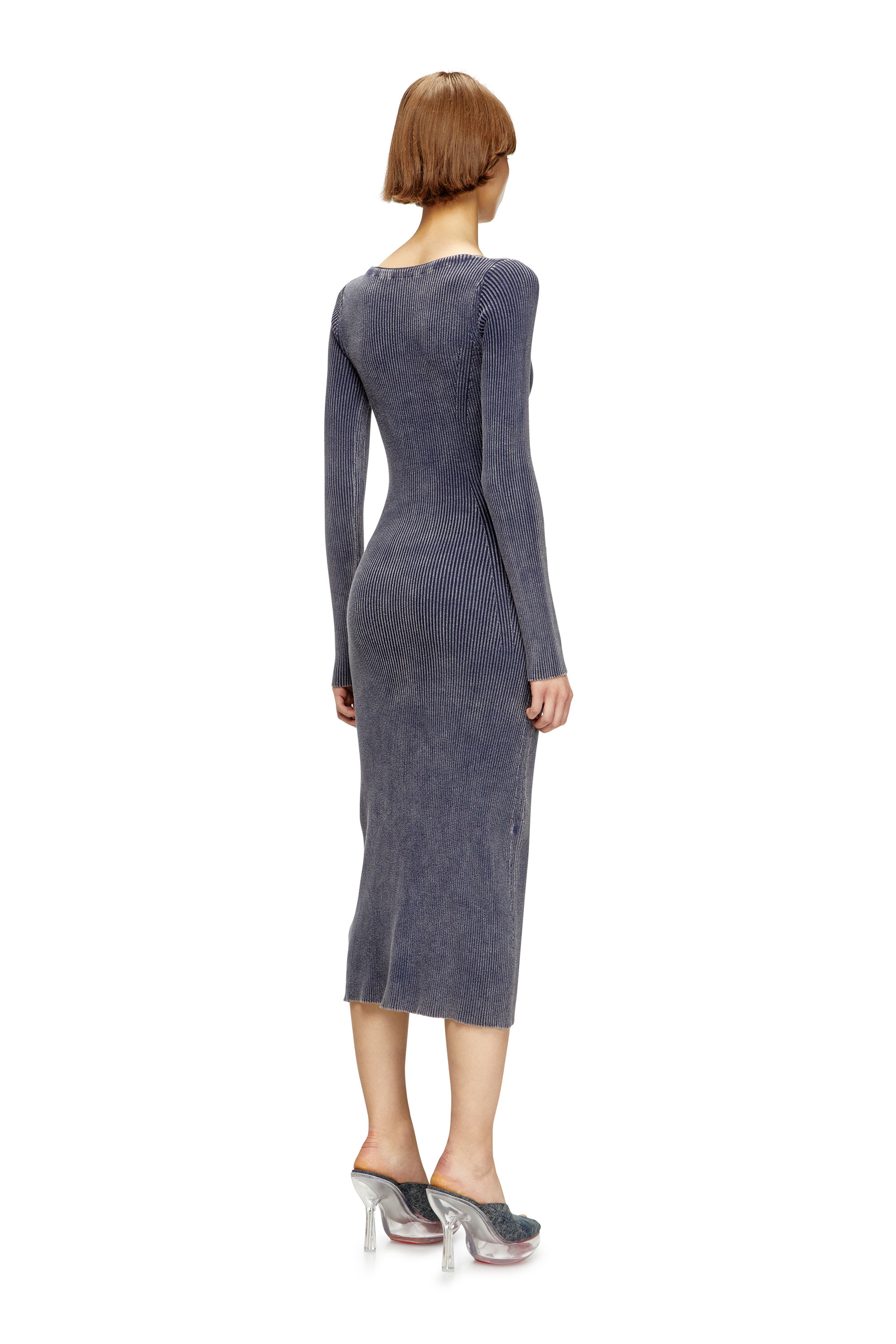 Diesel - M-MELTI-LS, Robe midi côtelée avec traitement denim Femme in Bleu - 4