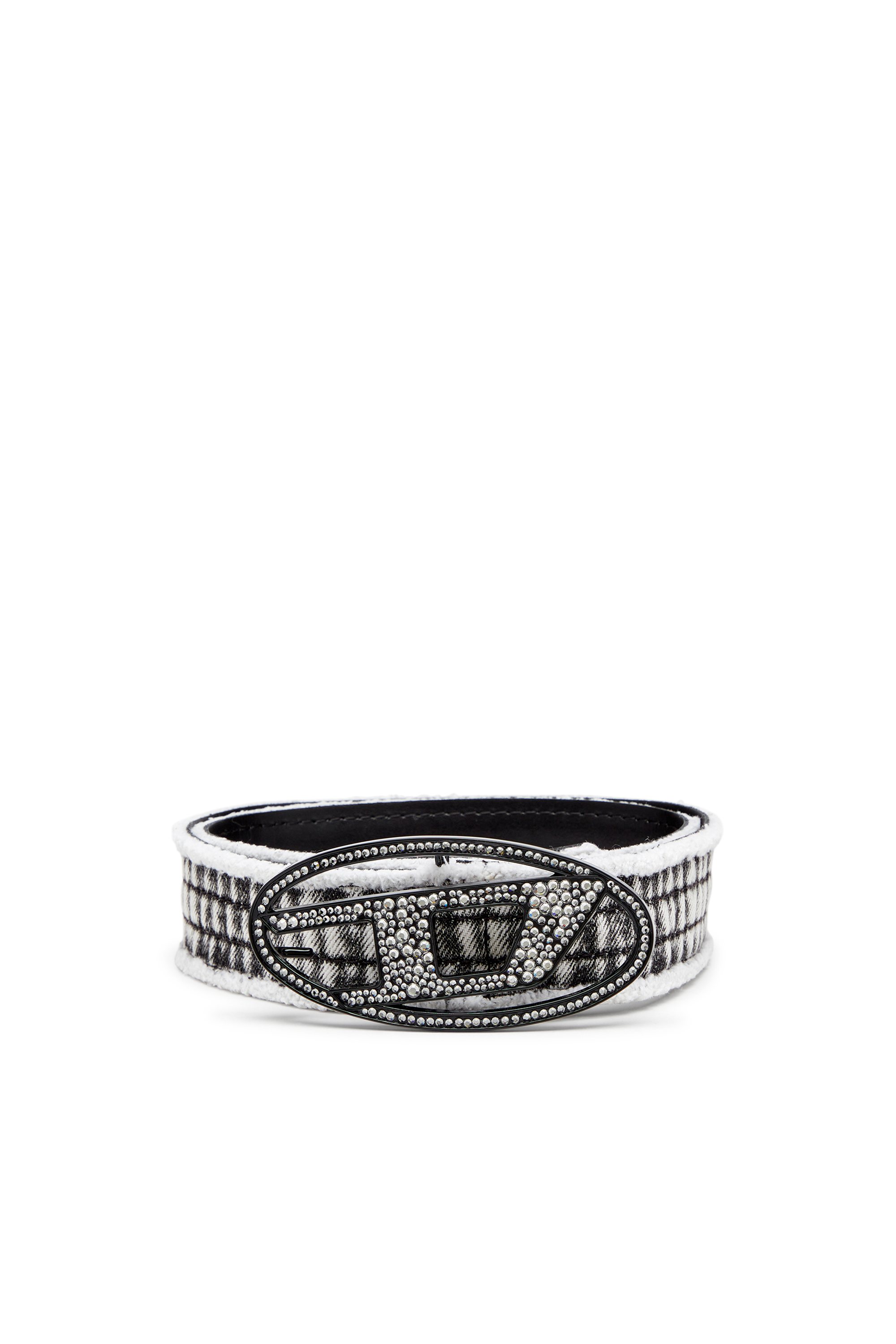 Diesel - B-1DR STRASS, Ceinture en denim et cuir avec boucle en cristal Femme in Noir - 1