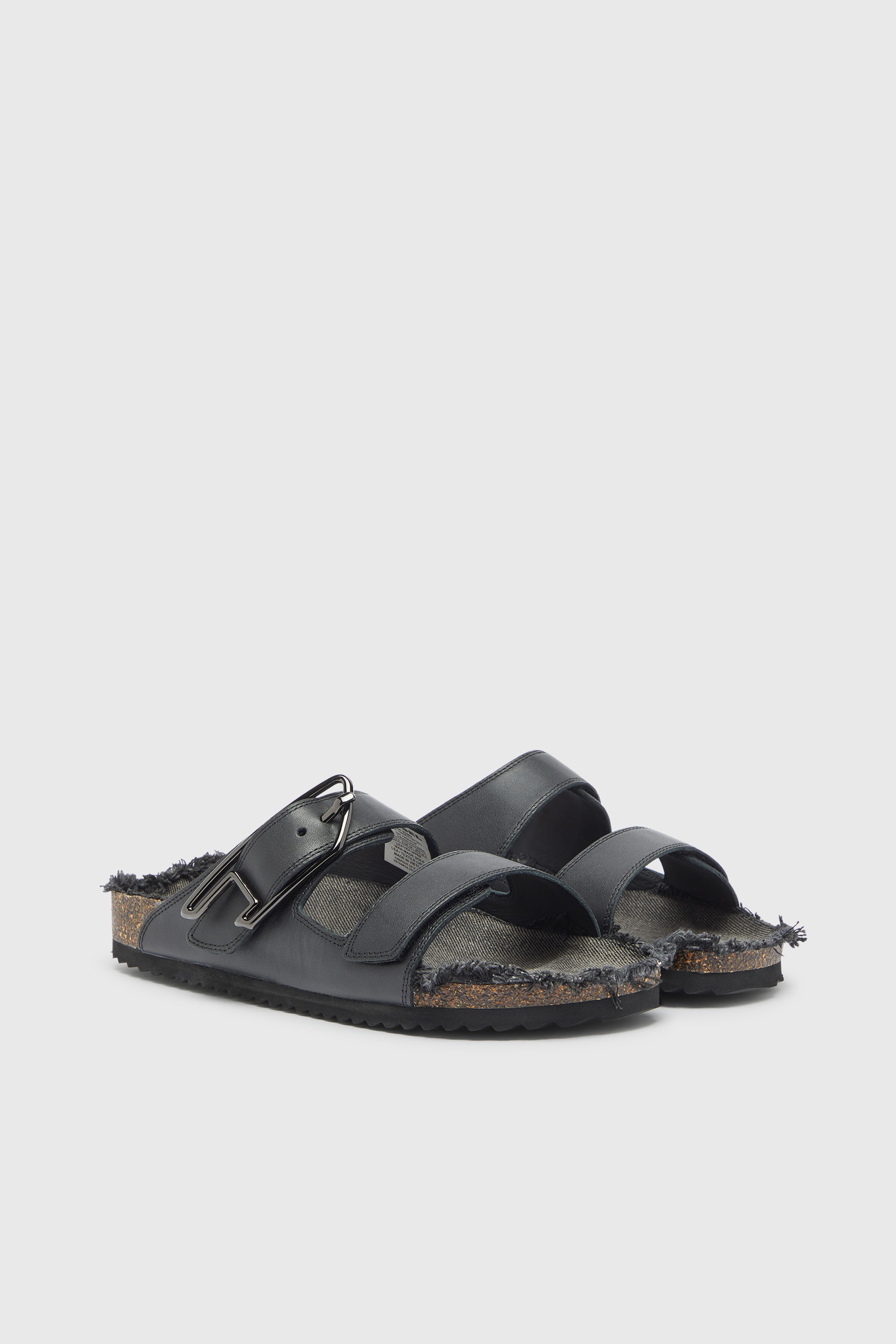 Diesel - D-WOODSTOCK D SANDAL, D-Woodstock - Bride en cuir avec semelle en li&egrave;ge Homme in Noir - 2