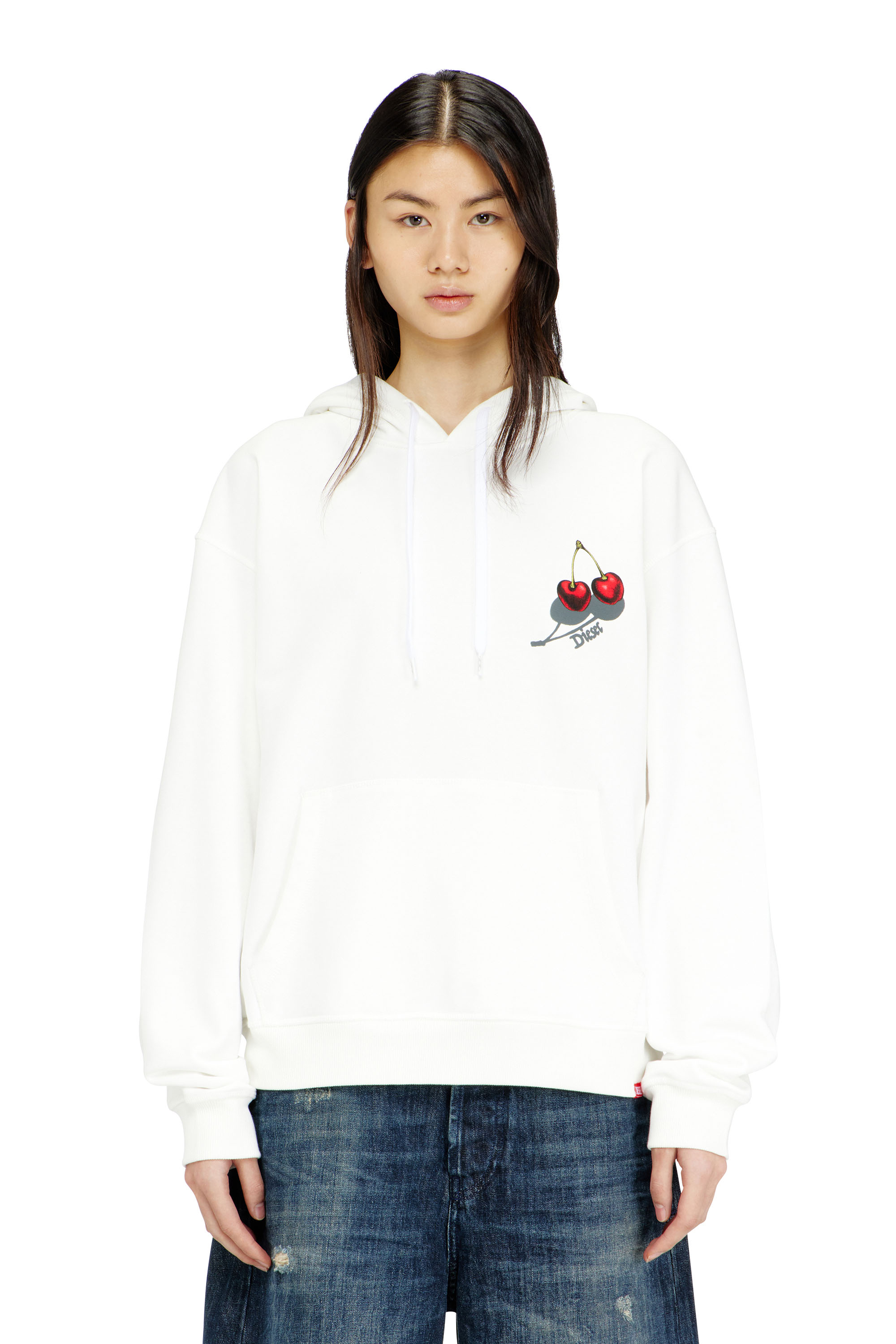 Diesel - SV-S-NORM-HOOD-CHER, Sweat &agrave; capuche en coton avec motif cerise Mixte in Blanc - 2